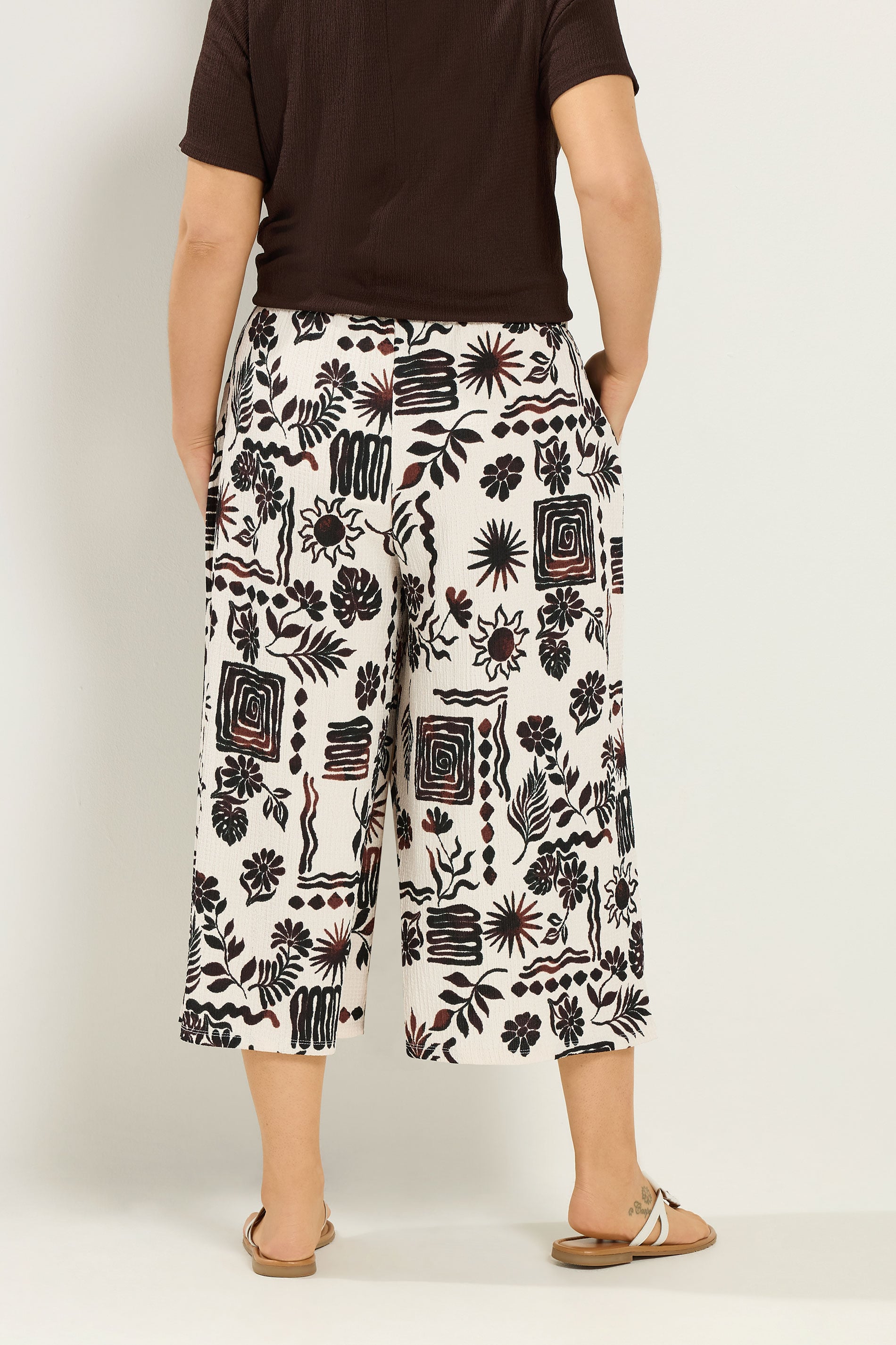 YOURS Plus Size Natural Brown Sun Print Culottes | Yours Clothing 2