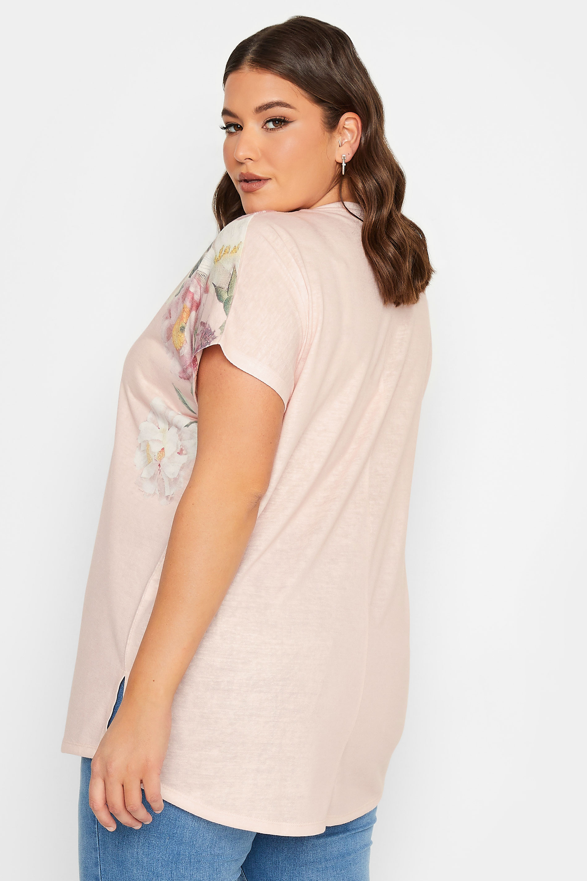 YOURS Curve Plus Size Light Pink Floral T-Shirt | Yours Clothing  3