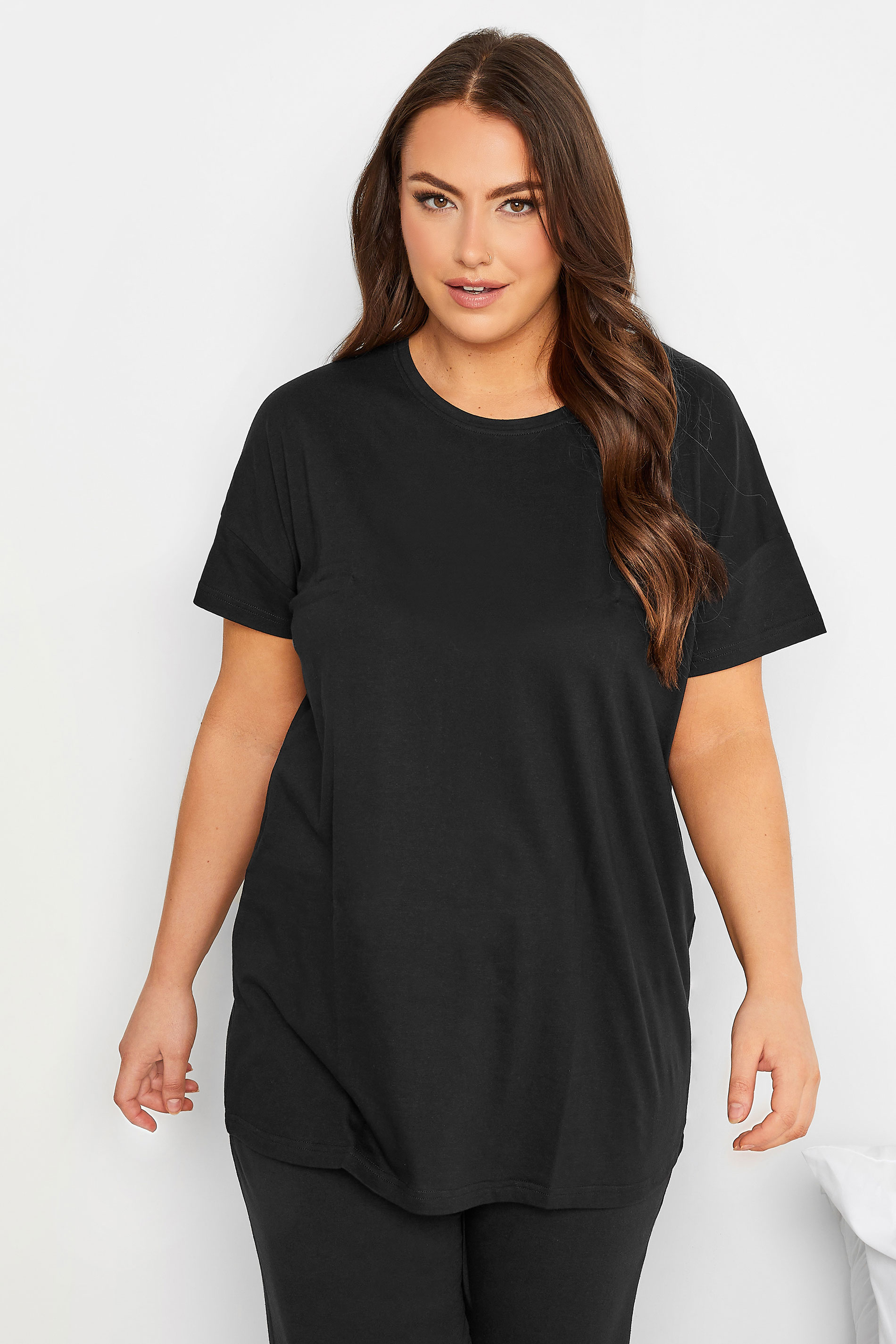YOURS Curve Plus Size 2 PACK Black Pyjama Tops | Yours Clothing  3