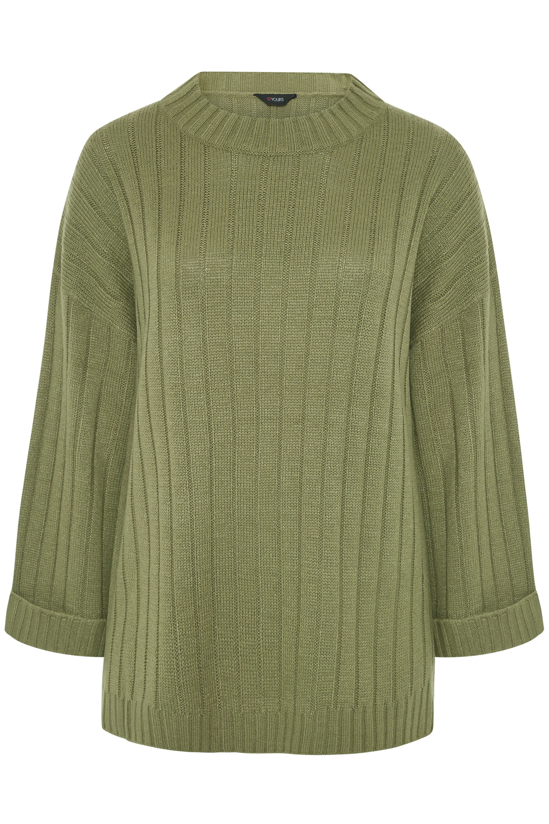 Khaki Ribbed Wide Sleeve Knitted Jumper | Yours Clothing
