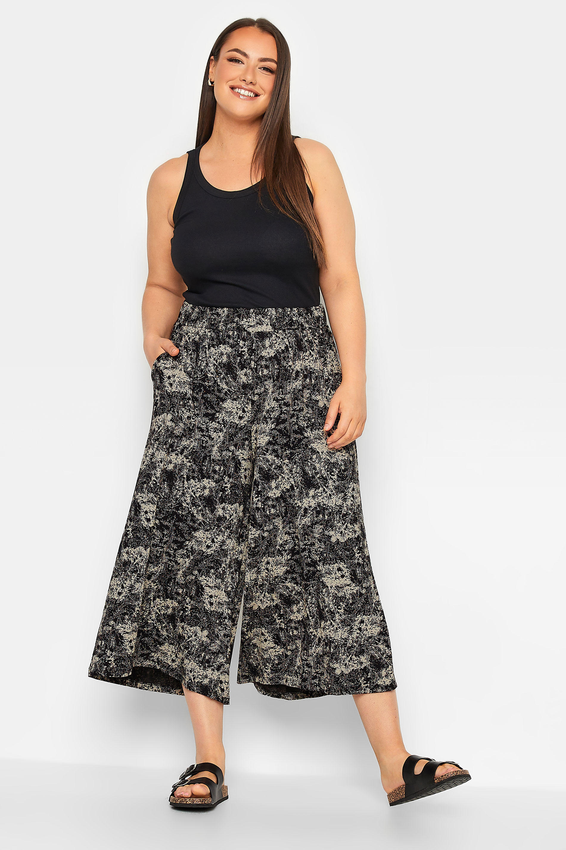 YOURS Curve Black Abstract Print Midaxi Culottes | Yours Clothing 2