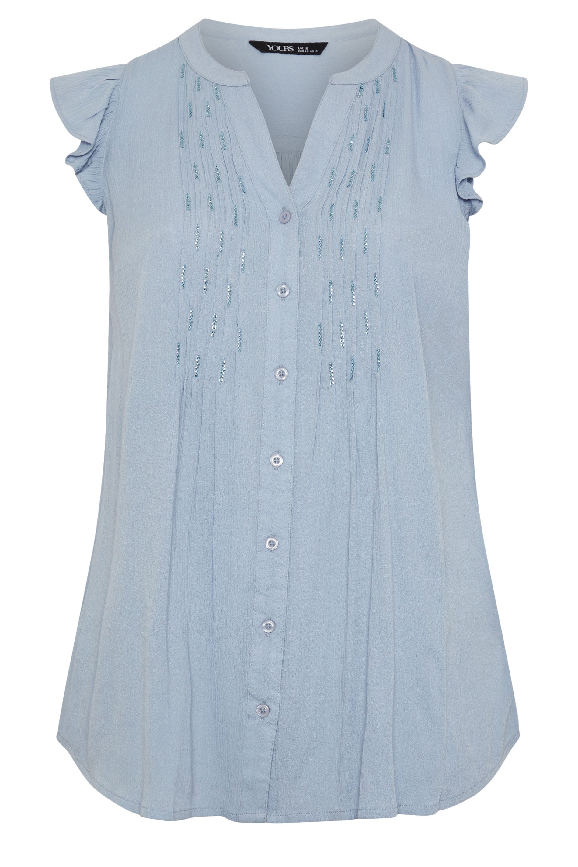 YOURS Plus Size Blue Sleeveless Pintuck Top | Yours Clothing 5