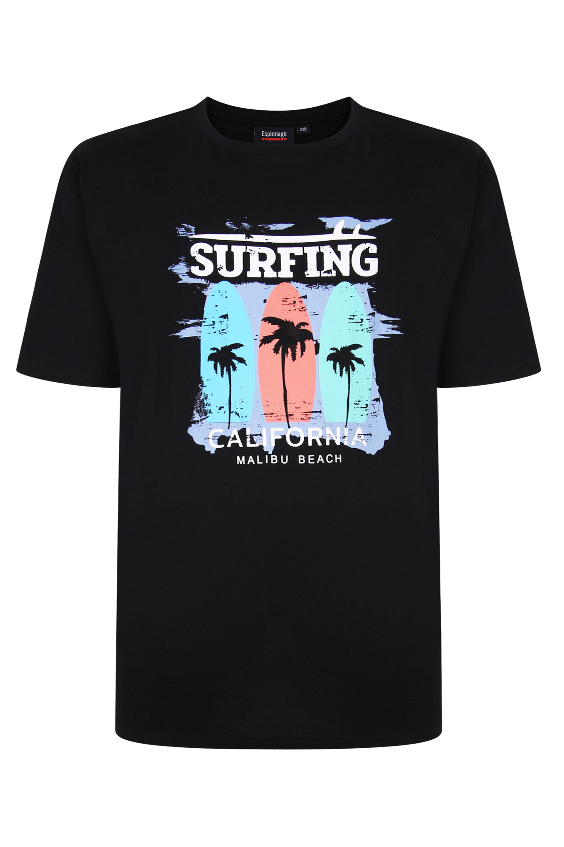 ESPIONAGE Big & Tall Black Surfing Print T-Shirt 1