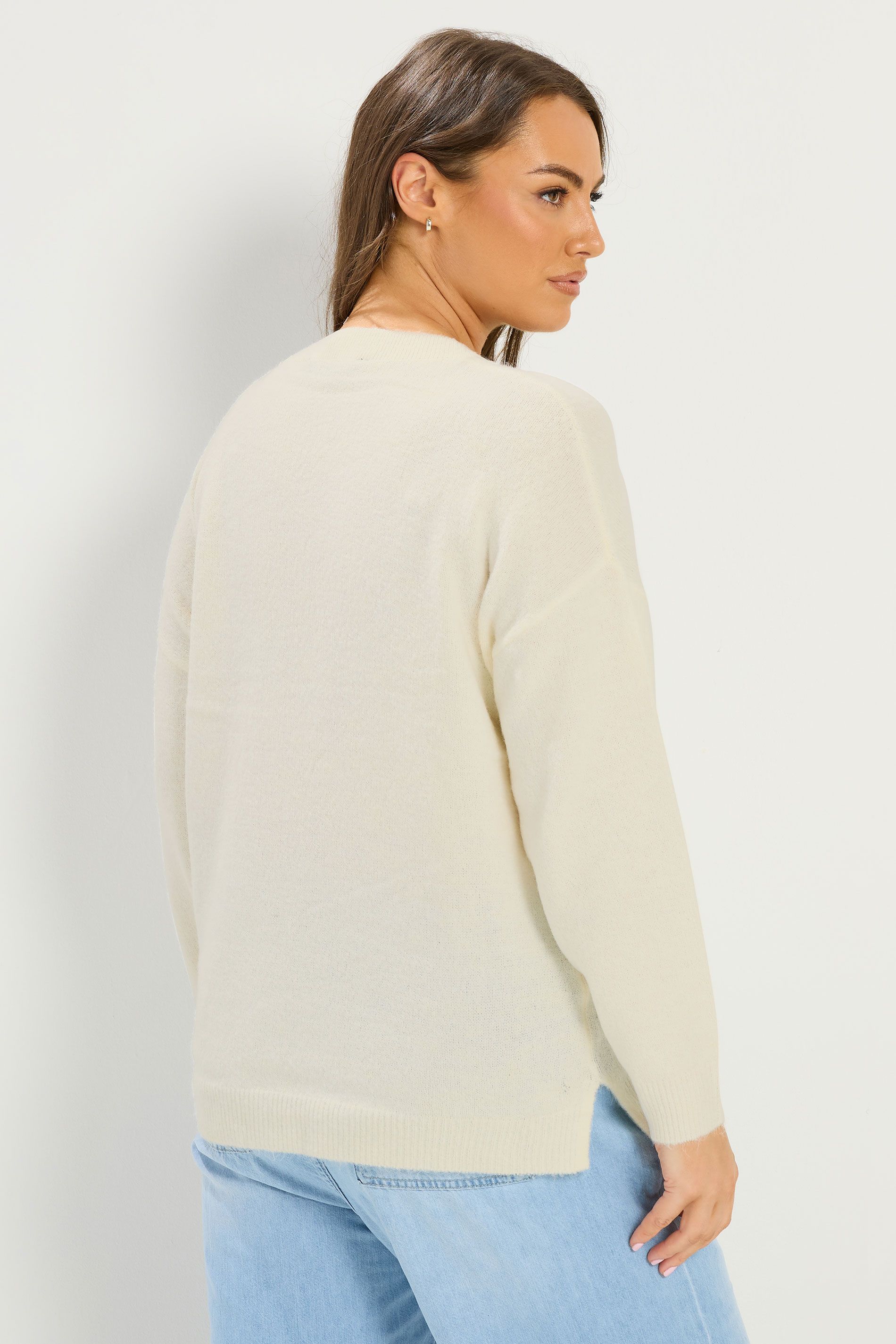 YOURS Plus Size Ivory White V-Neck Soft Touch Jumper | Yours Clothing 2