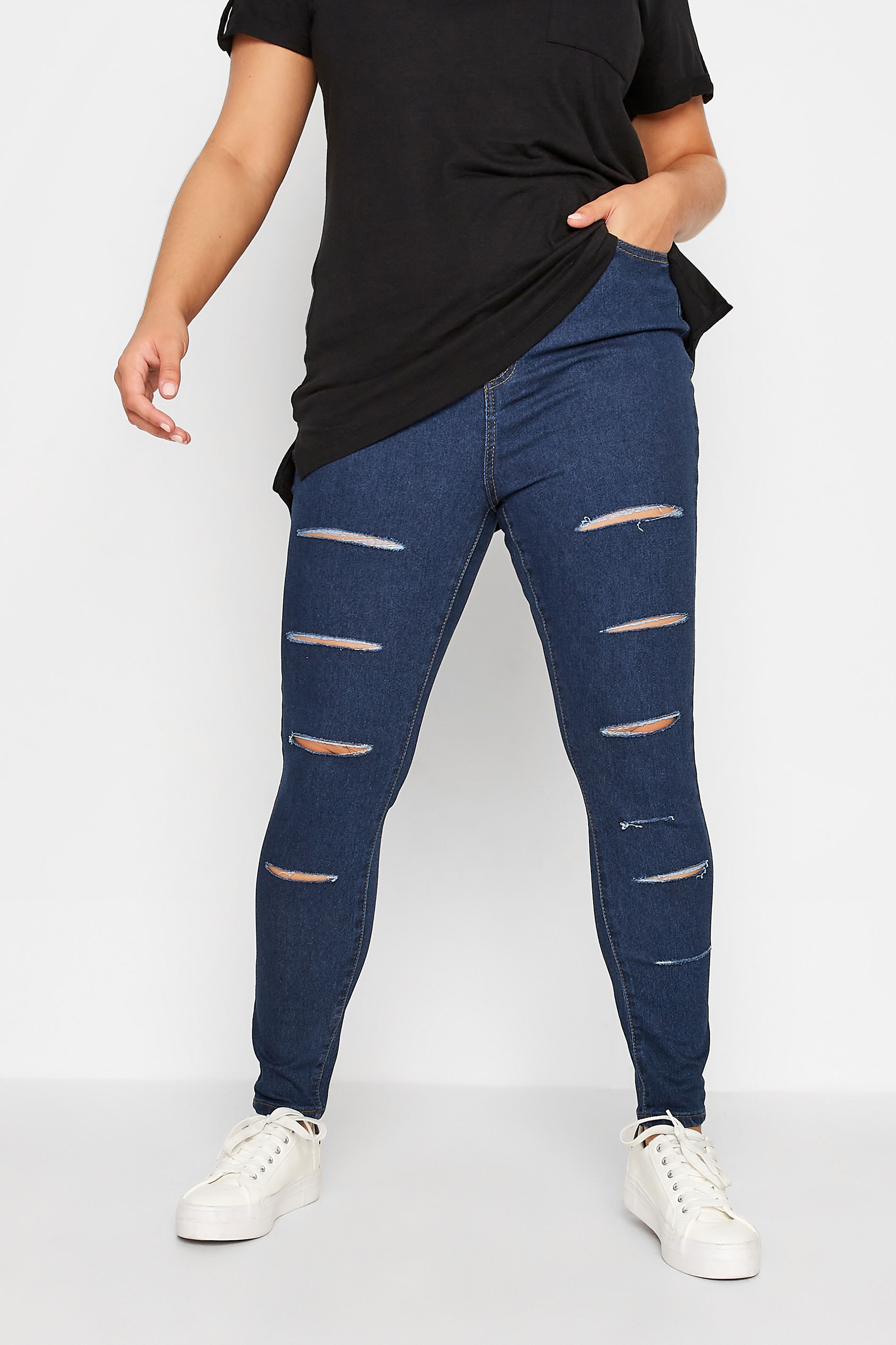 Plus Size Blue Ripped AVA Jeans | Yours Clothing  1