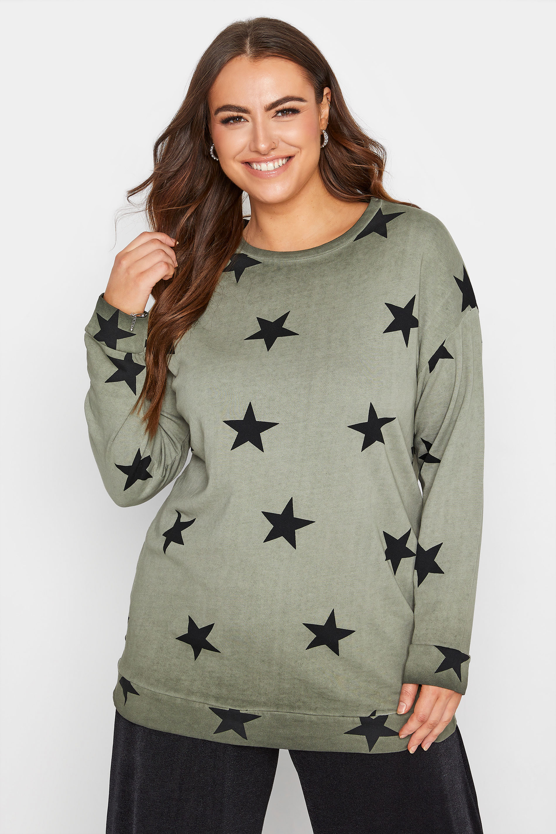 Curve Green Star Print Sweatshirt 1
