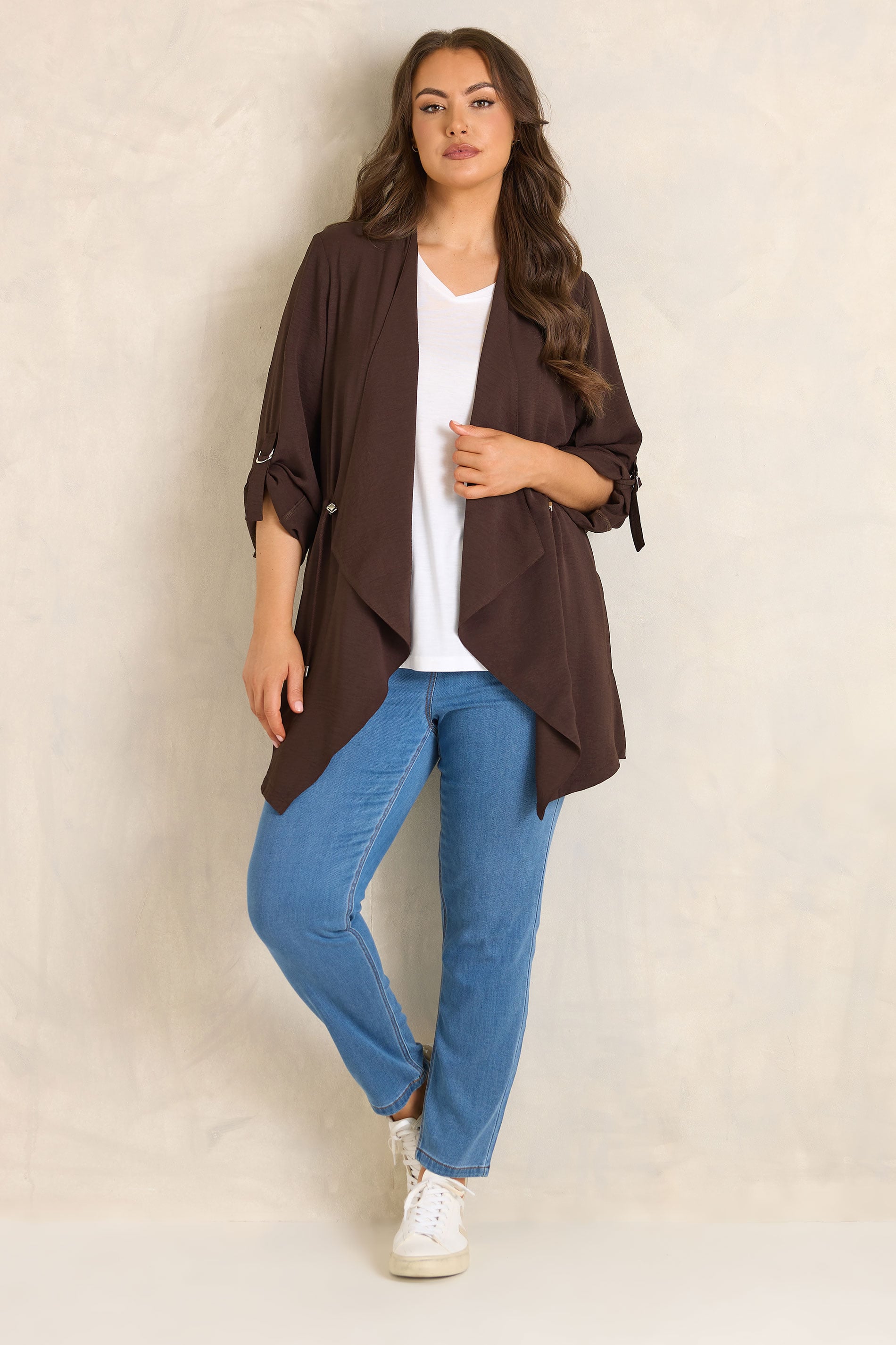 EVANS Plus Size Brown Lightweight Waterfall Jacket | Evans 1