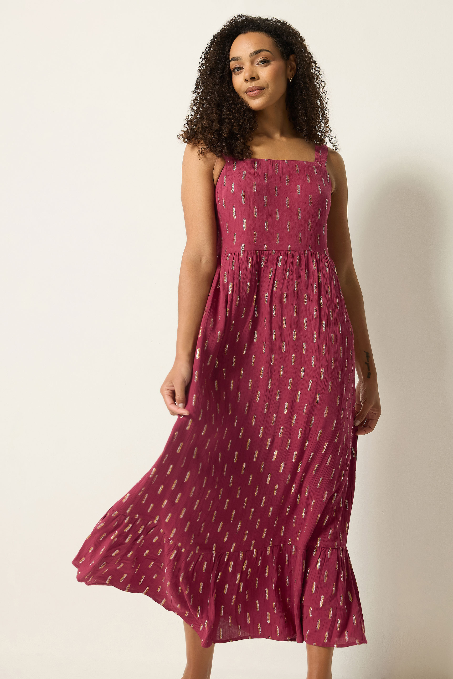 M&Co Berry Red Foil Detail Maxi Dress | M&Co 3