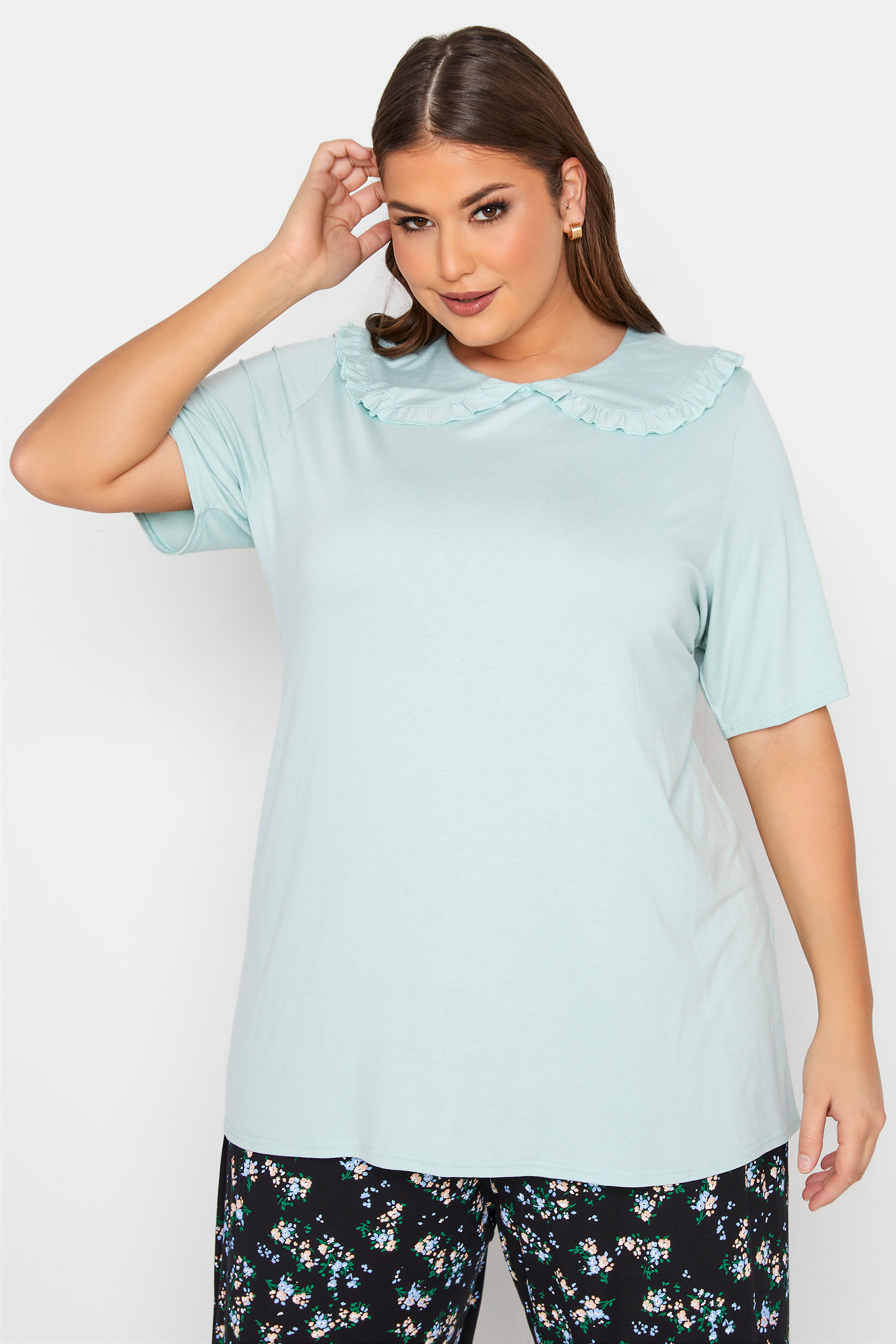LIMITED COLLECTION Curve Mint Green Frill Collar T-Shirt_A.jpg