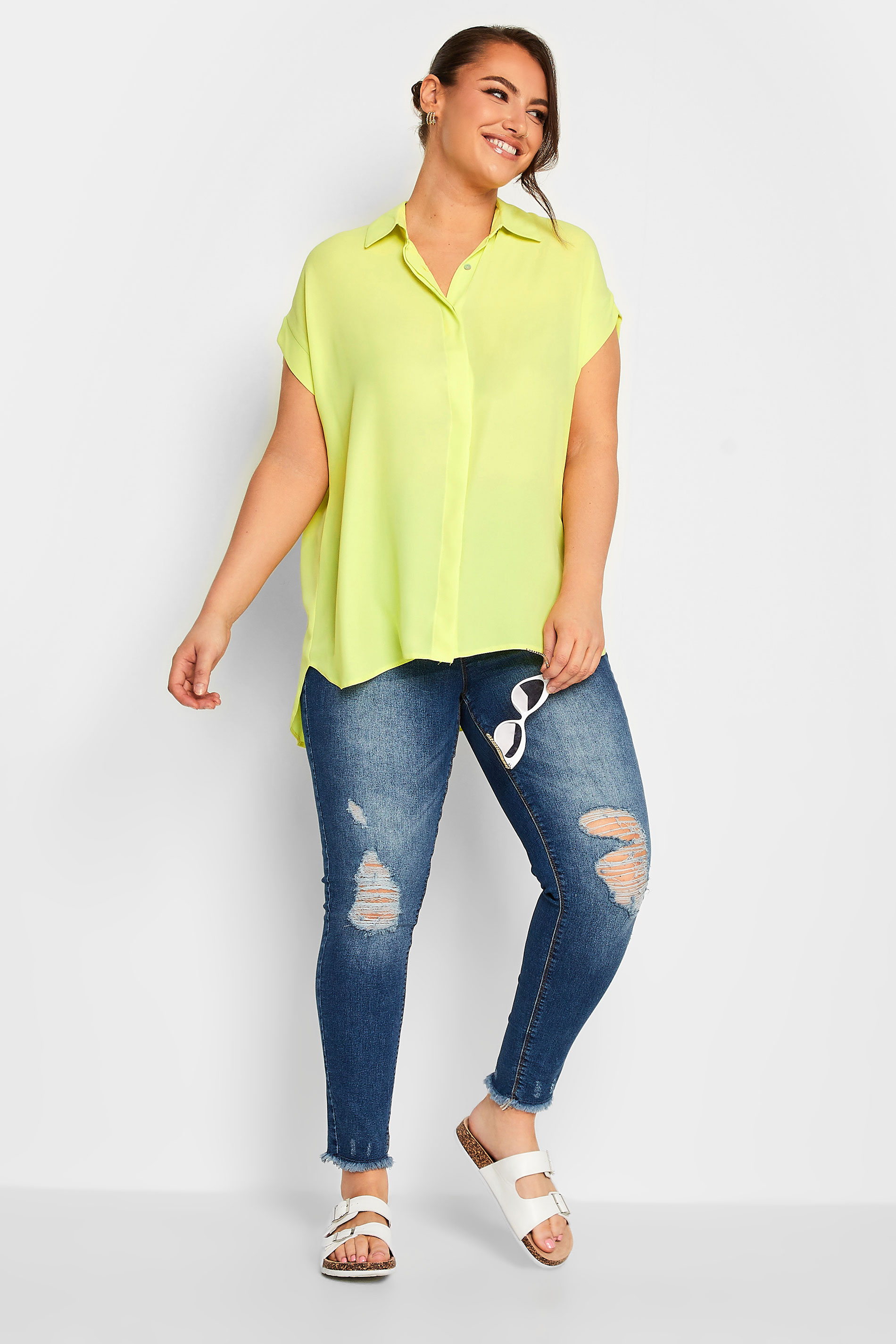 YOURS Curve Plus Size Lime Green Short Sleeve Shirt | Yours Clothing  2