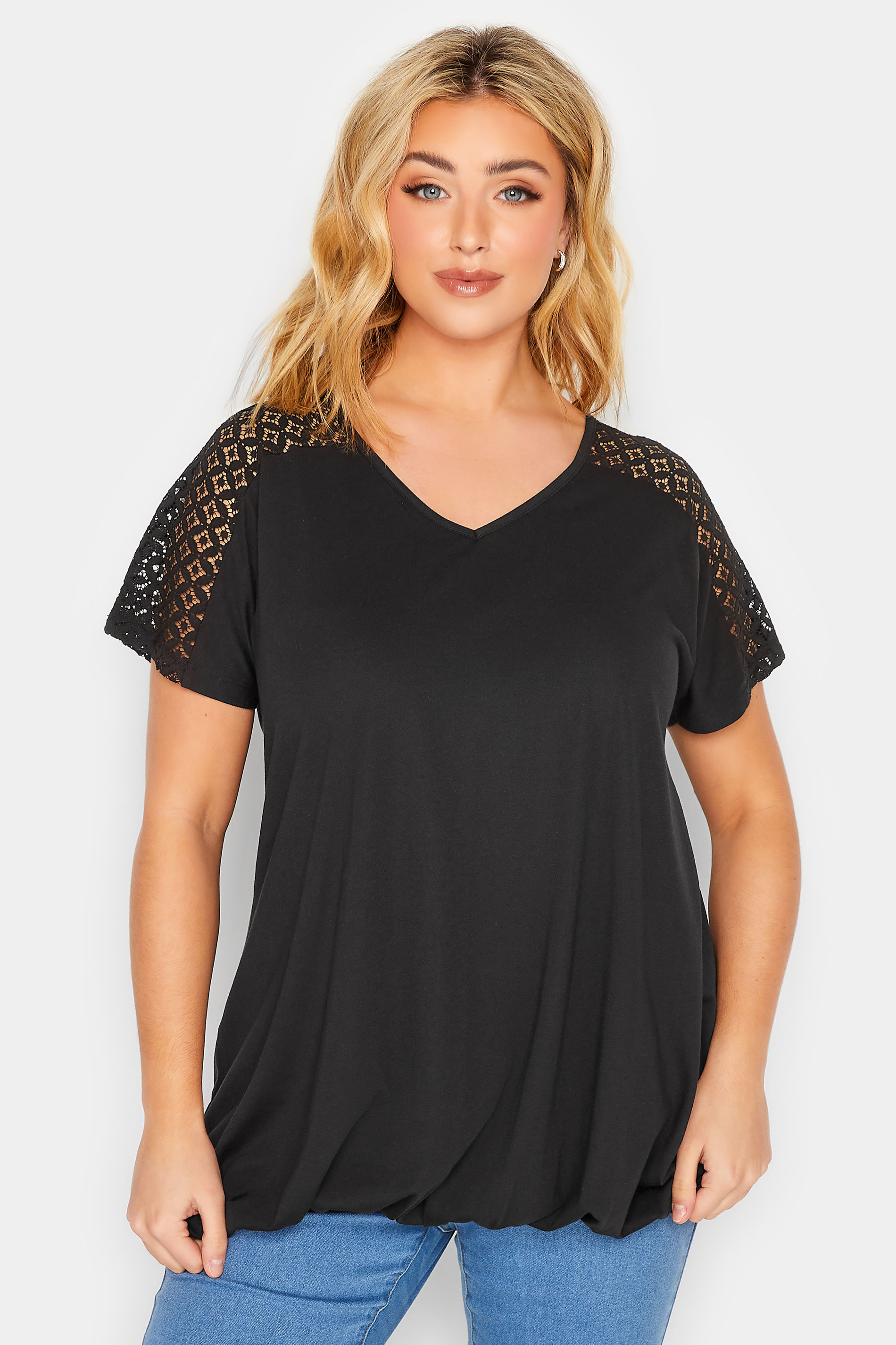 YOURS Curve Plus Size Hot Pink Lace Sleeve T-Shirt | Yours Clothing  1