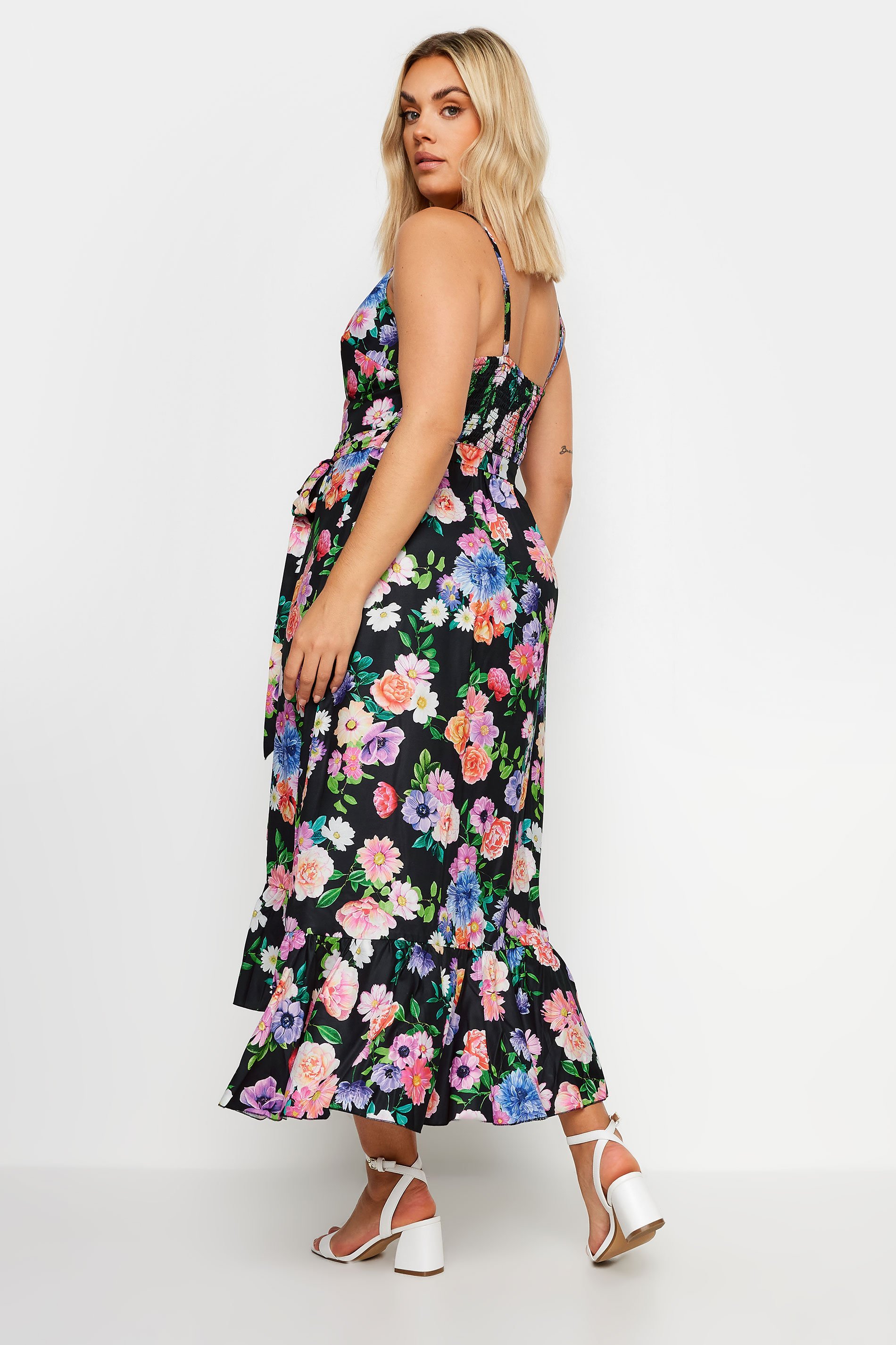 YOURS Plus Size White Floral Print Frill Hem Dress | Yours Clothing