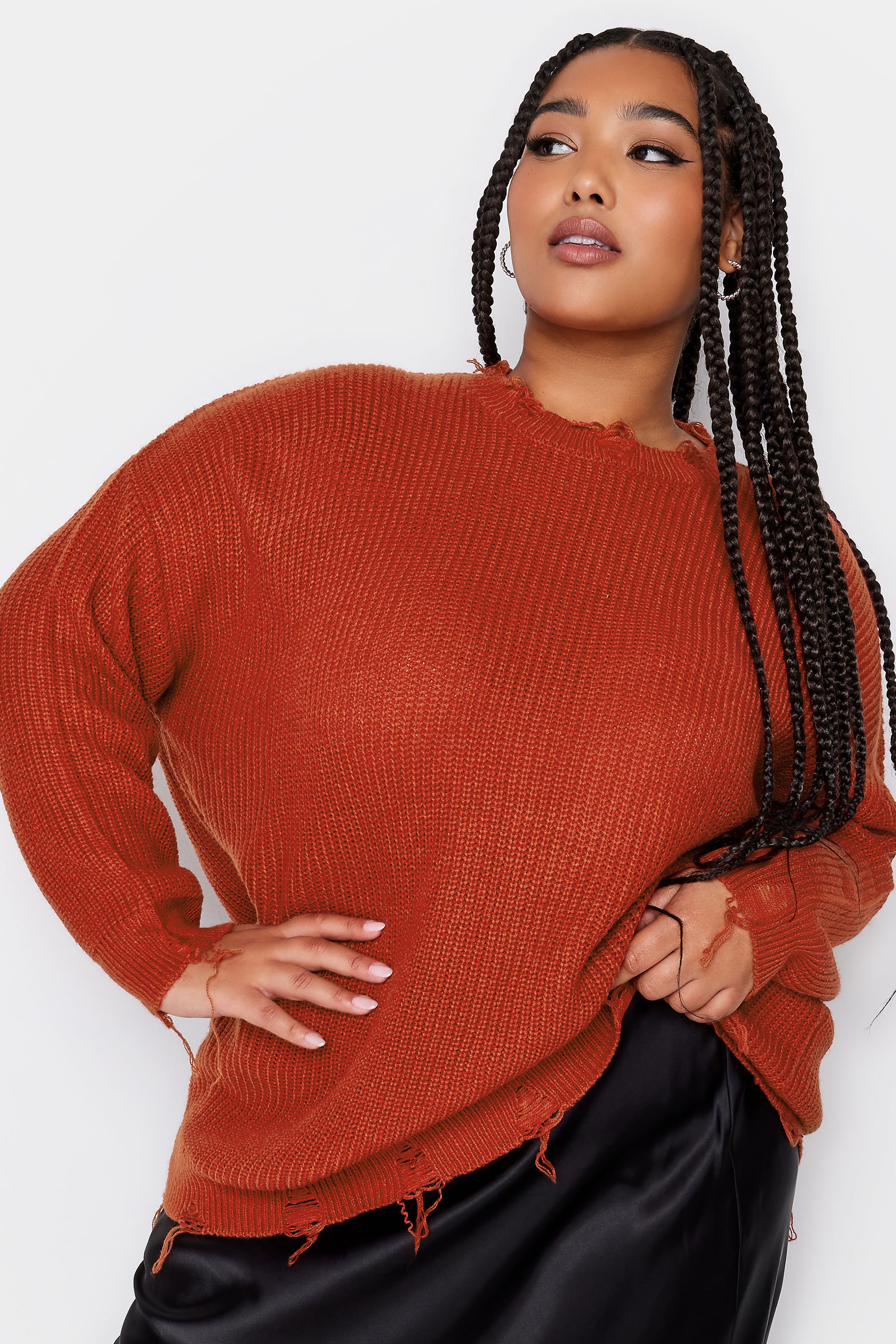 YOURS Plus Size Orange Distressed Knitted Jumper | Yours Clothing 2