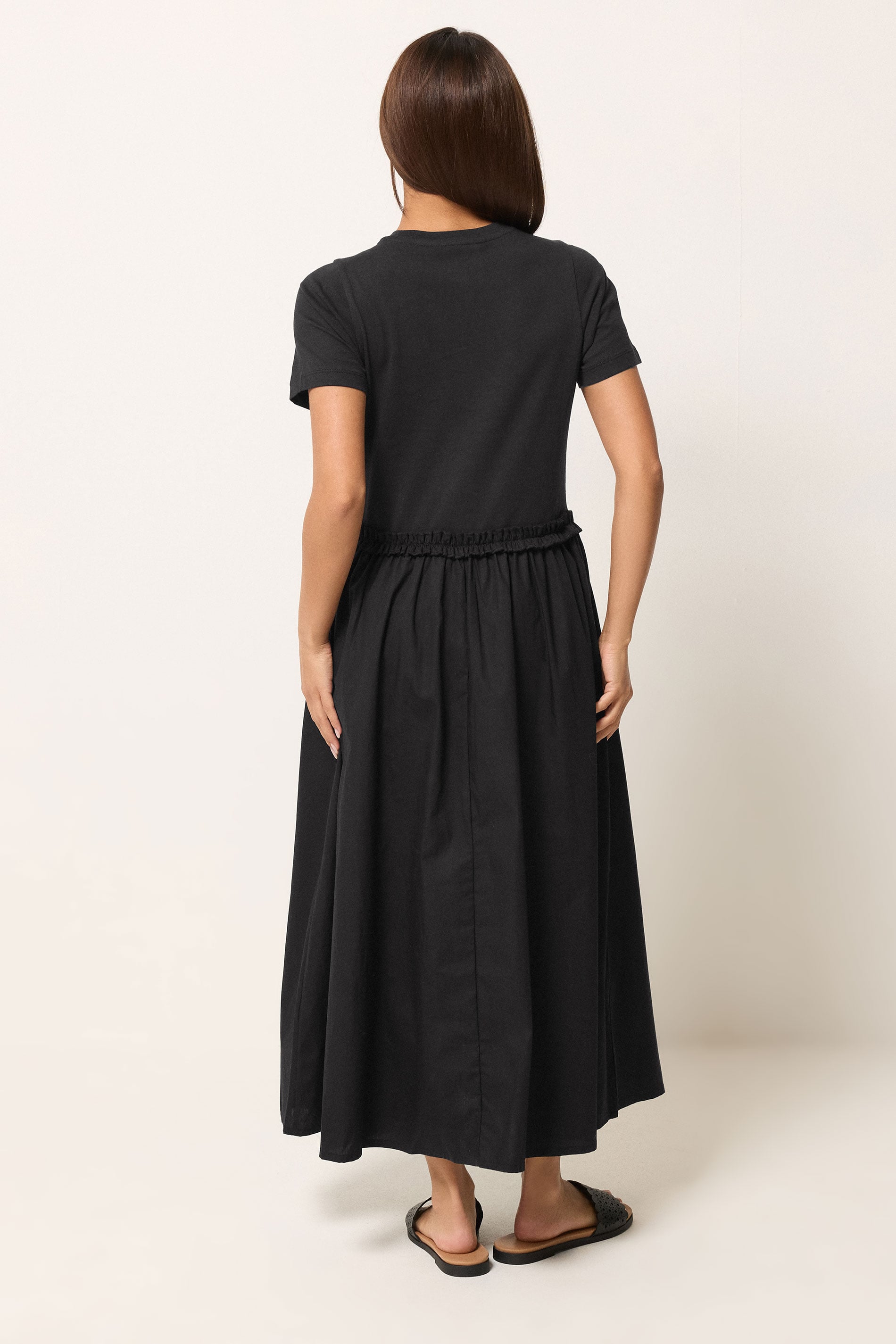 PixieGirl Petite Women's Black Mixed Ruffle Cotton Midi Dress | PixieGirl  4