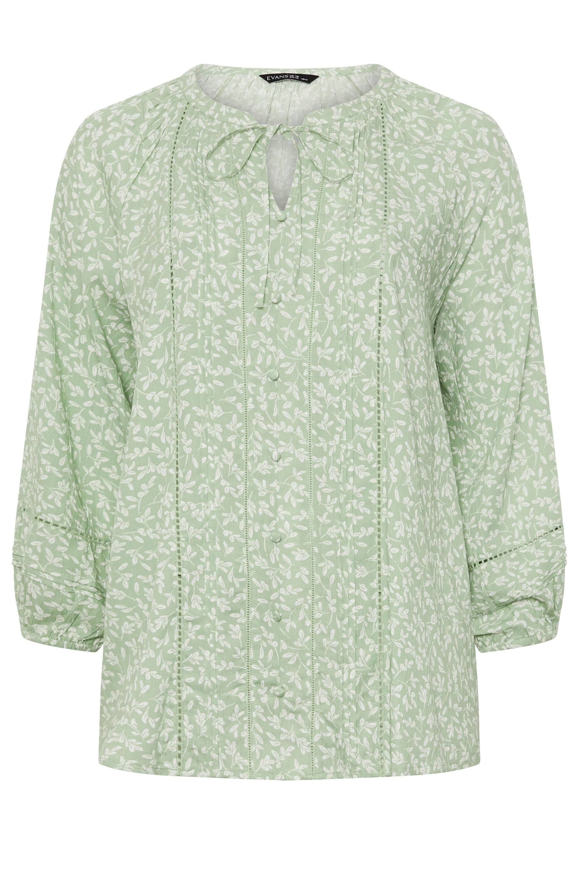 EVANS Plus Size Sage Green Ditsy Tie Neck Blouse | Evans 5