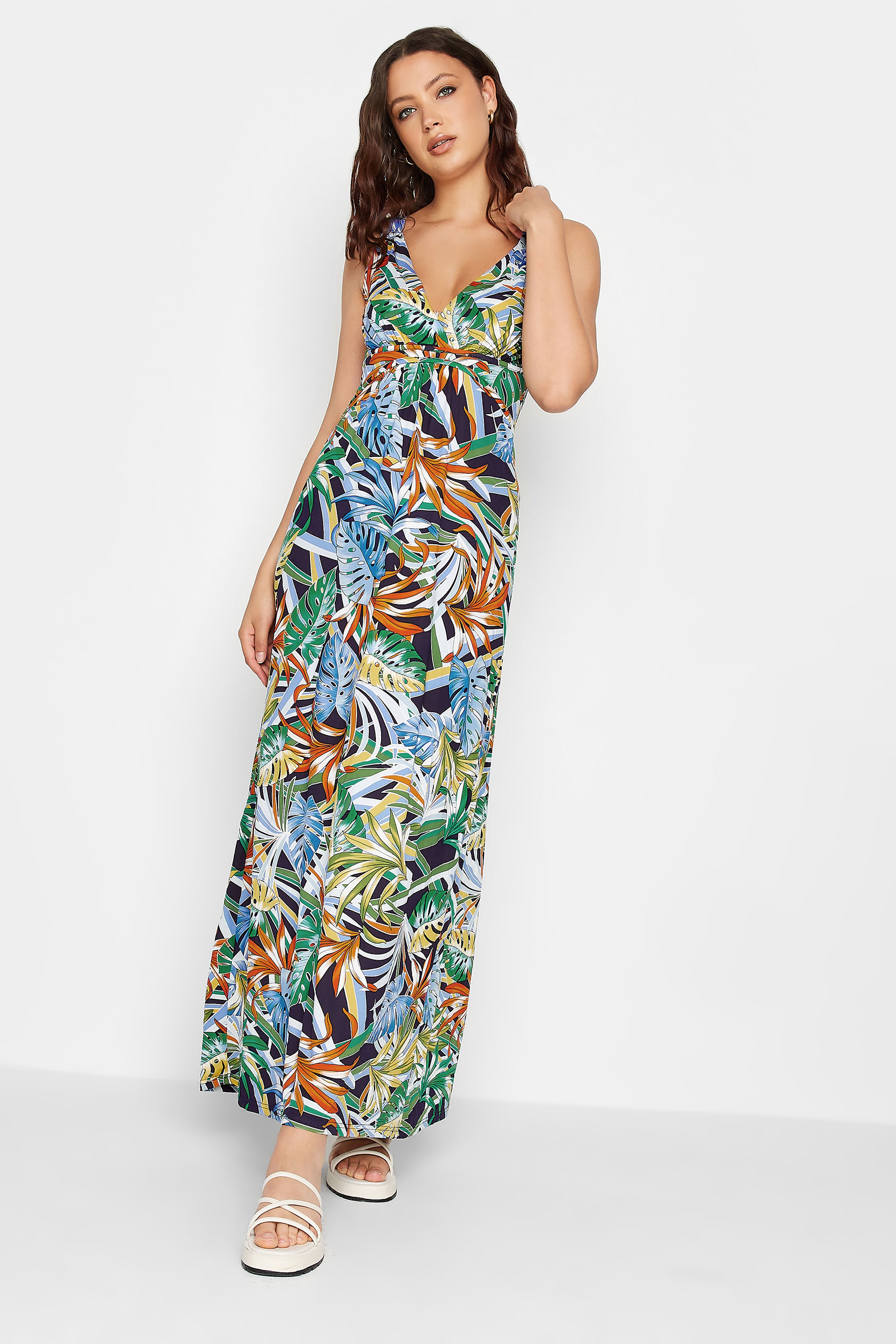 LTS Tall Green Palm Leaf Print Maxi Dress | Long Tall Sally  1