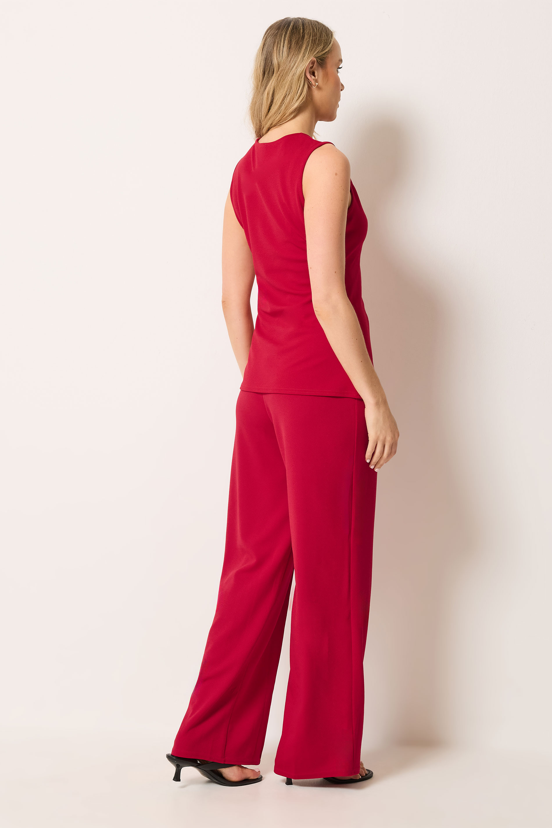 LTS Tall Women's Set Bright Red Textured Waistcoat & Wide Leg Trousers | Long Tall Sally 3