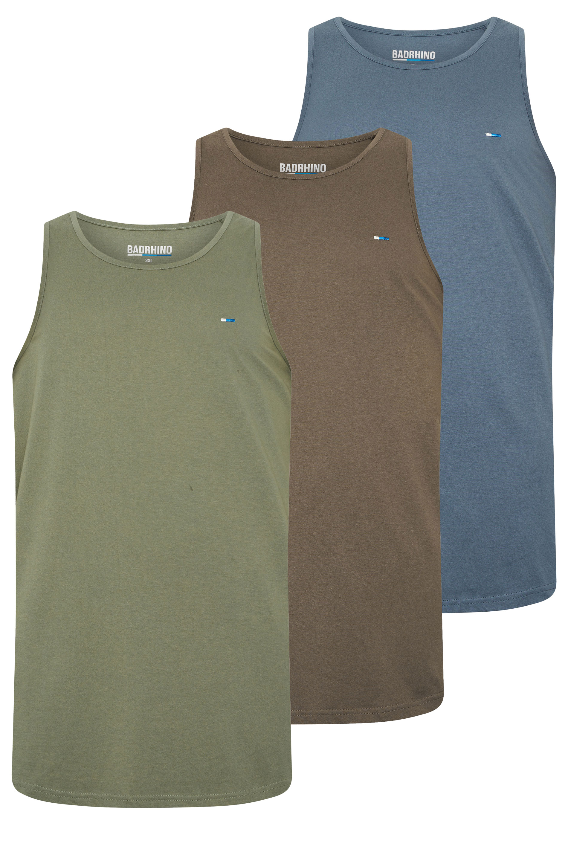 BadRhino Big & Tall 3 PACK Green/Blue/Brown Plain Vest Tops | BadRhino 9