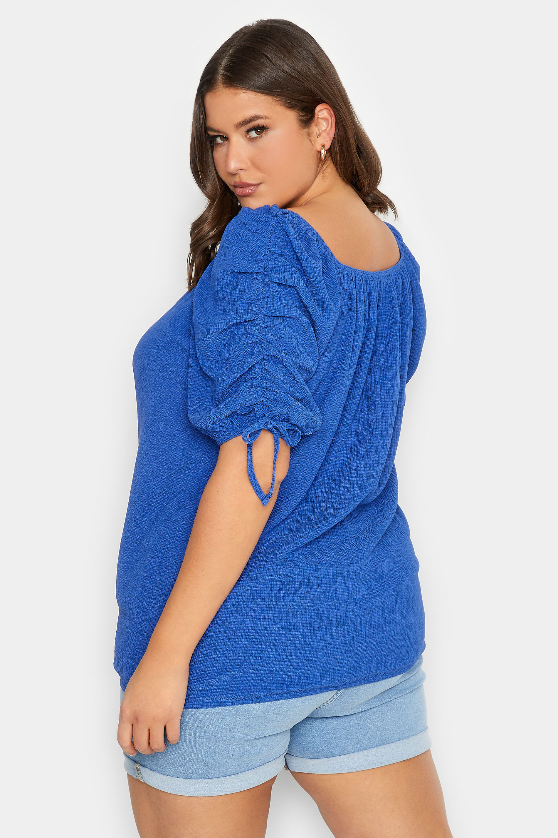 YOURS Plus Size Blue Textured Bubble Hem Top | Yours Clothing 3