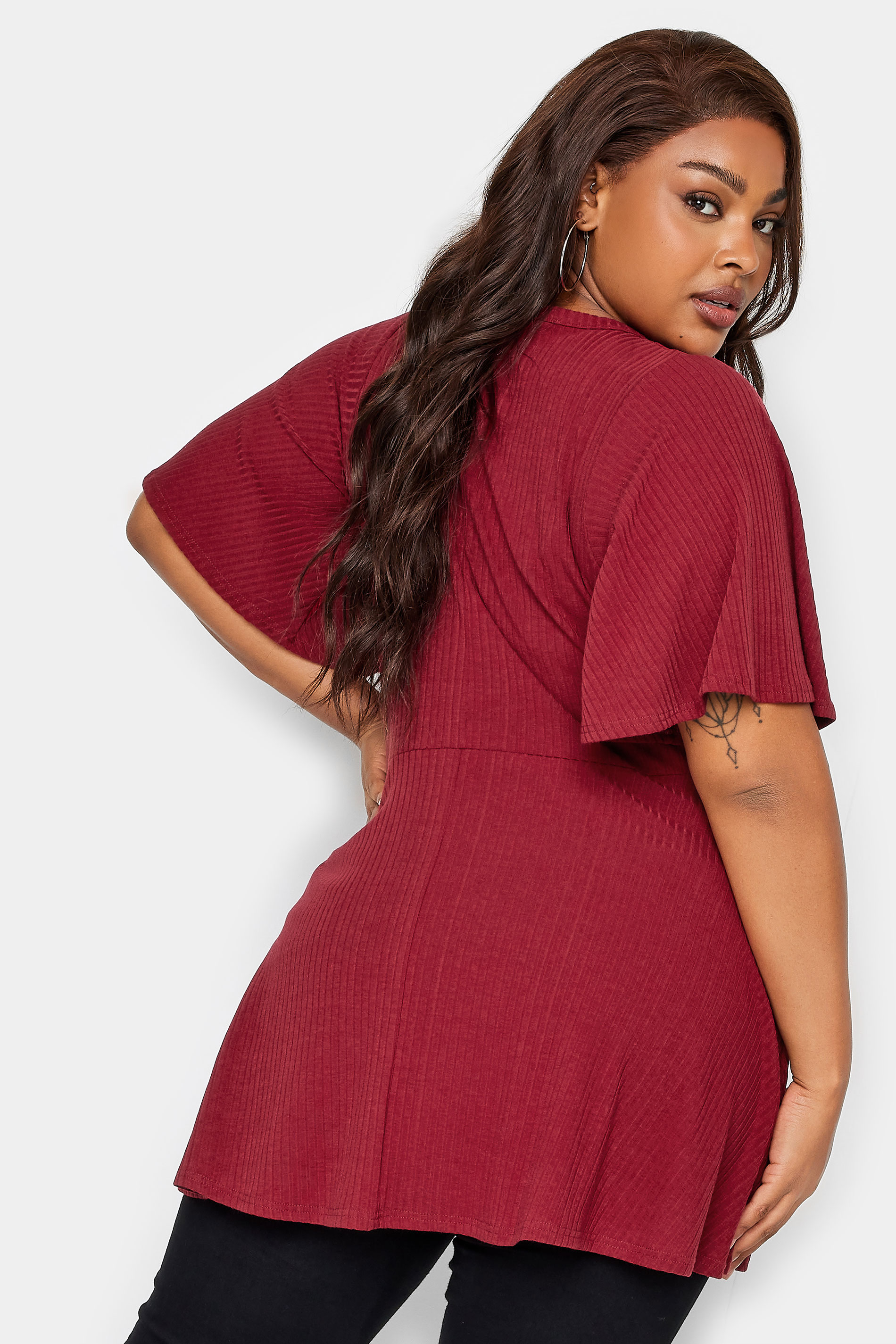 YOURS Plus Size Red Keyhole Peplum Top | Yours Clothing 3