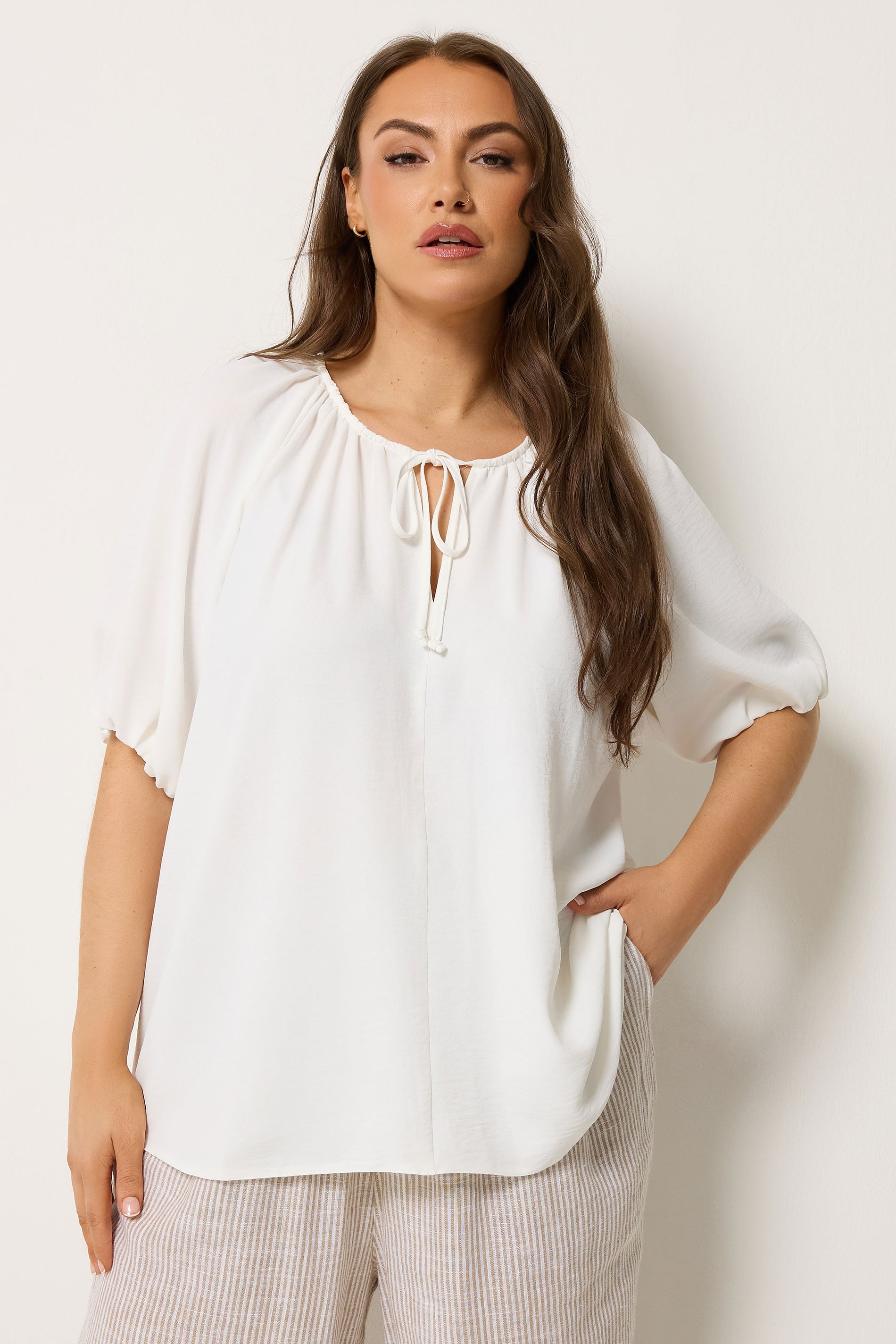 YOURS Plus Size Ivory White Balloon Sleeve Blouse |  Yours Clothing 3