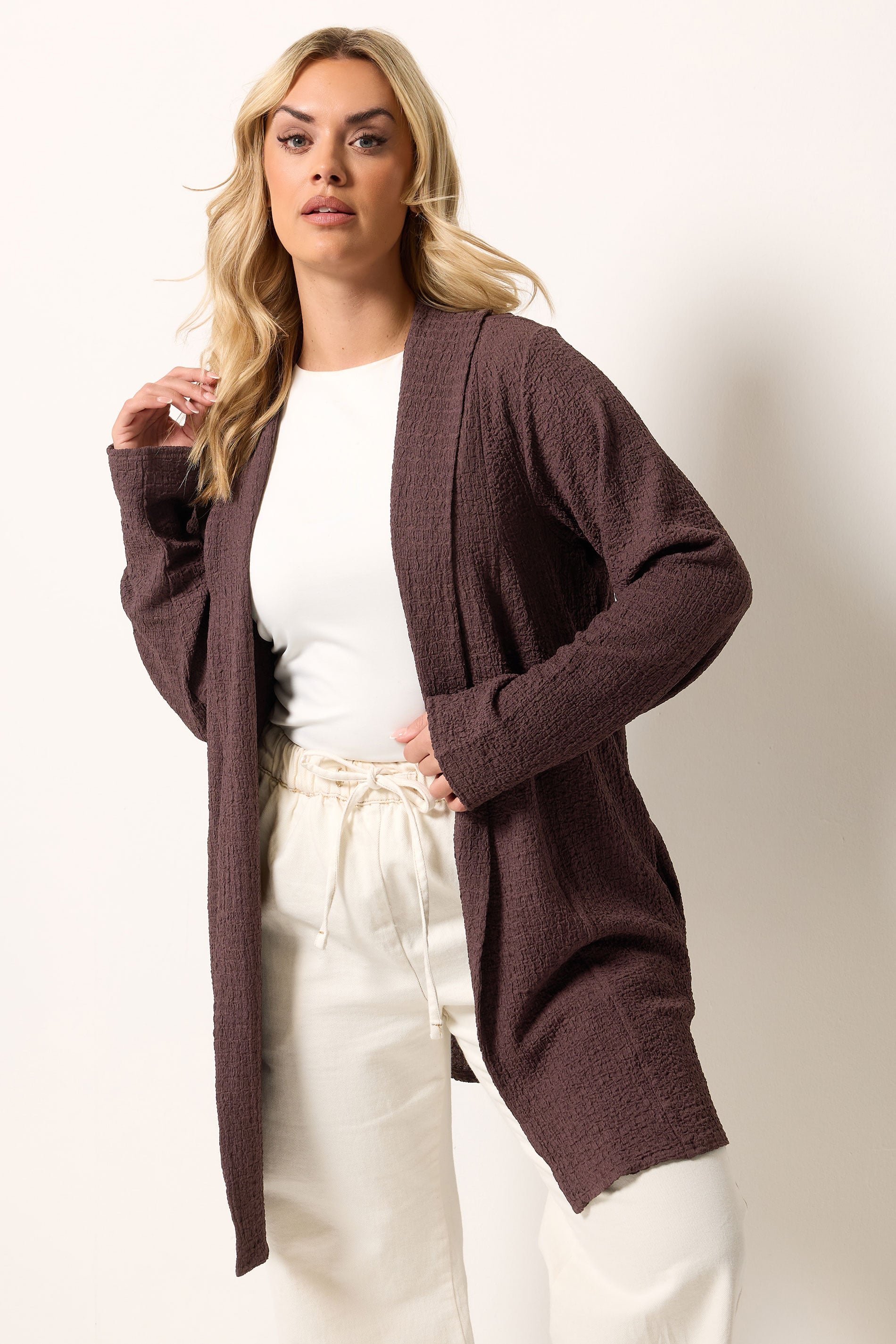 YOURS Plus Size Chocolate Brown Bubble Textured Blazer | Yours Clothing 3