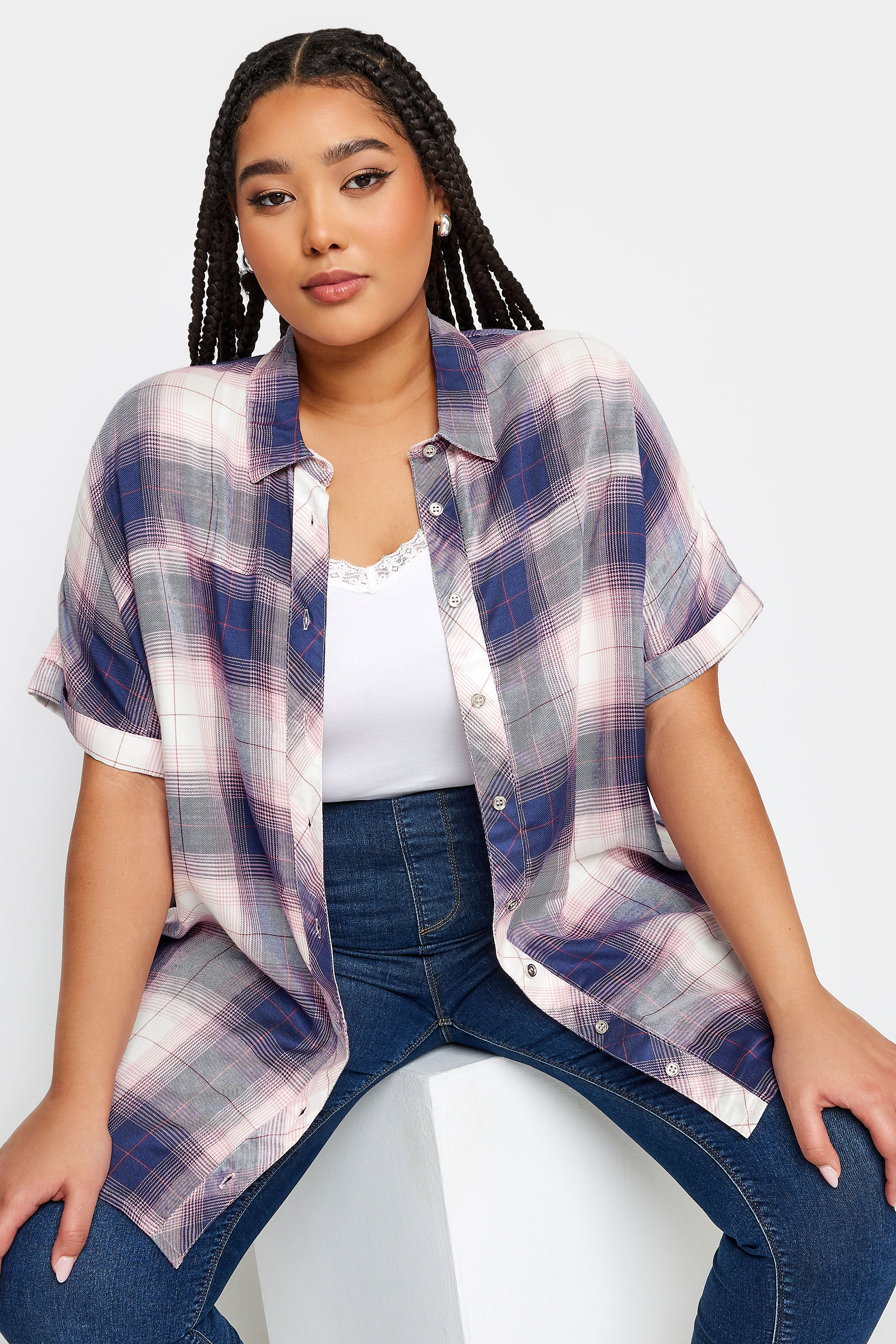 YOURS Plus Size Purple Check Print Shirt | Yours Clothing 1