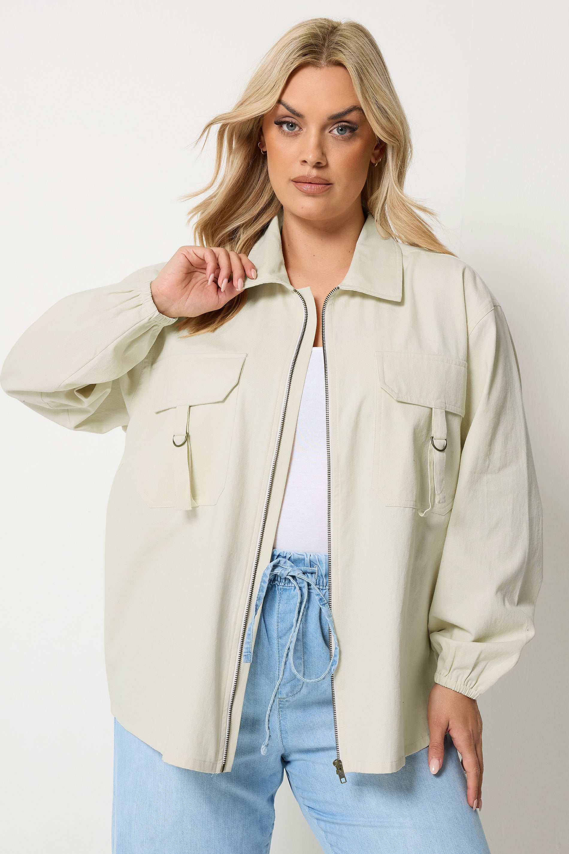 YOURS Plus Size Ivory White Utility Shacket | Yours Clothing 3