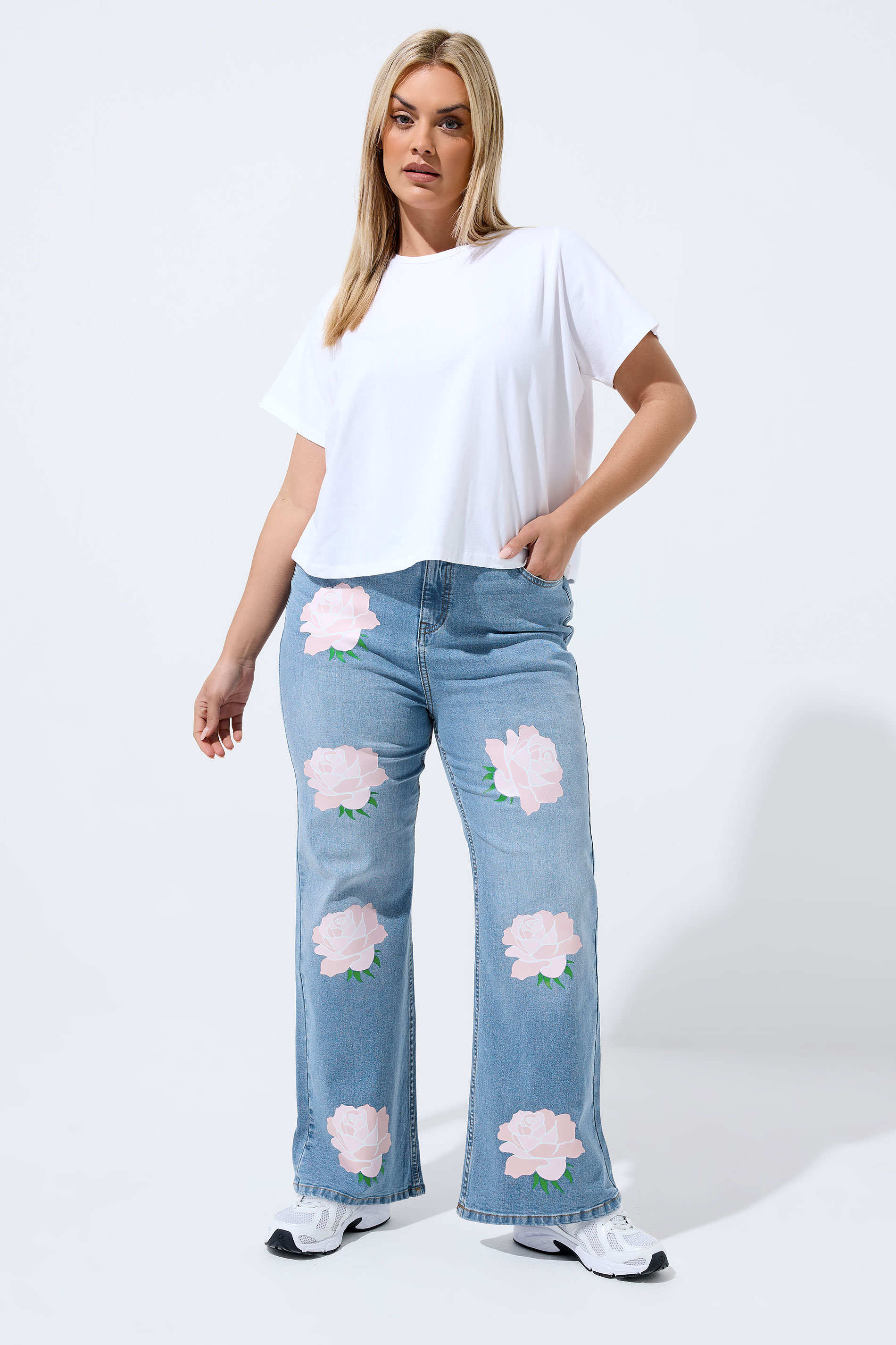 LIMITED COLLECTION Plus Size Blue Rose Printed Jeans | Yours Clothing 1