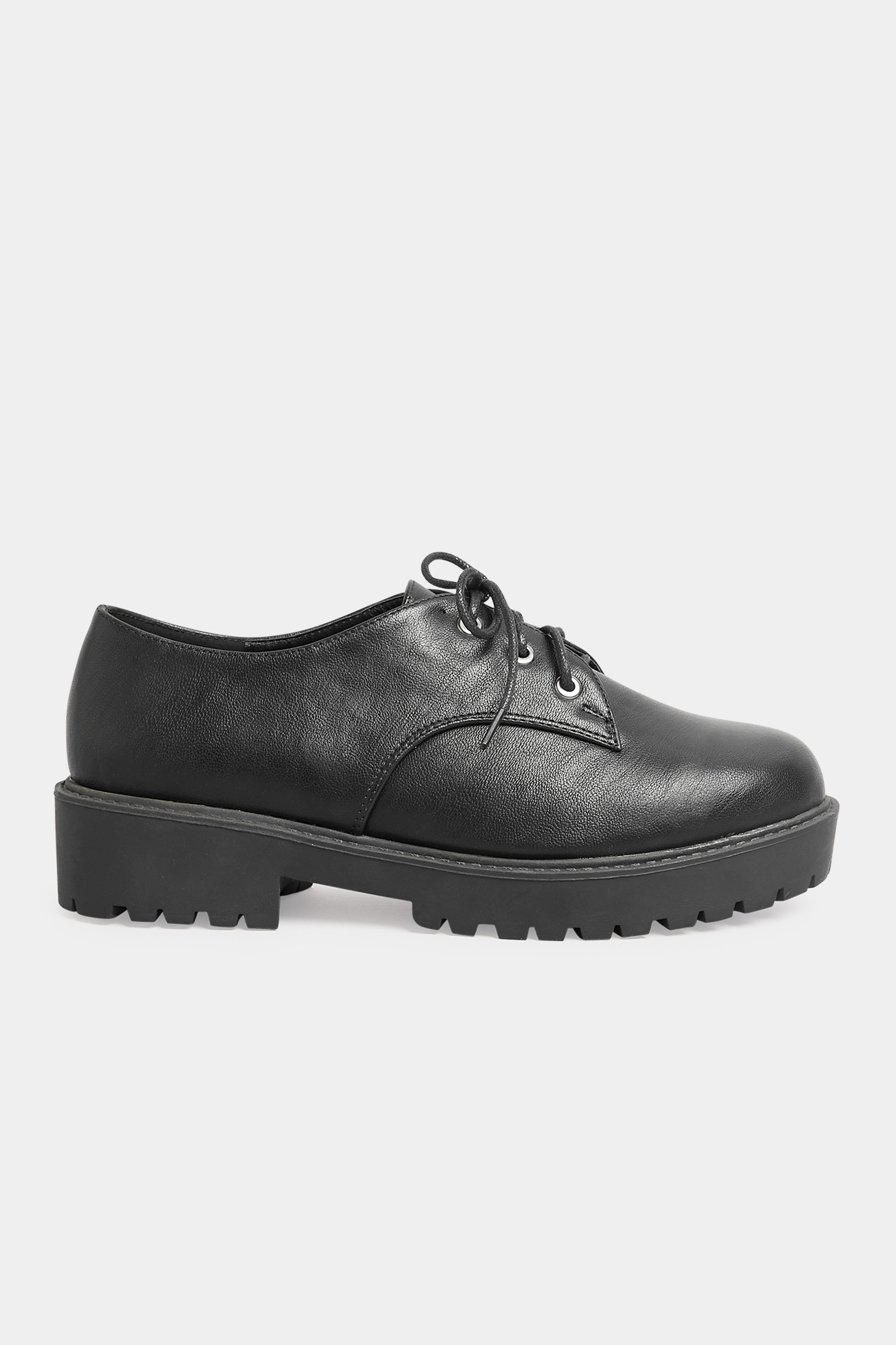 Black Chunky Lace Up Derby Shoes In Extra Wide EEE Fit | Long Tall Sally