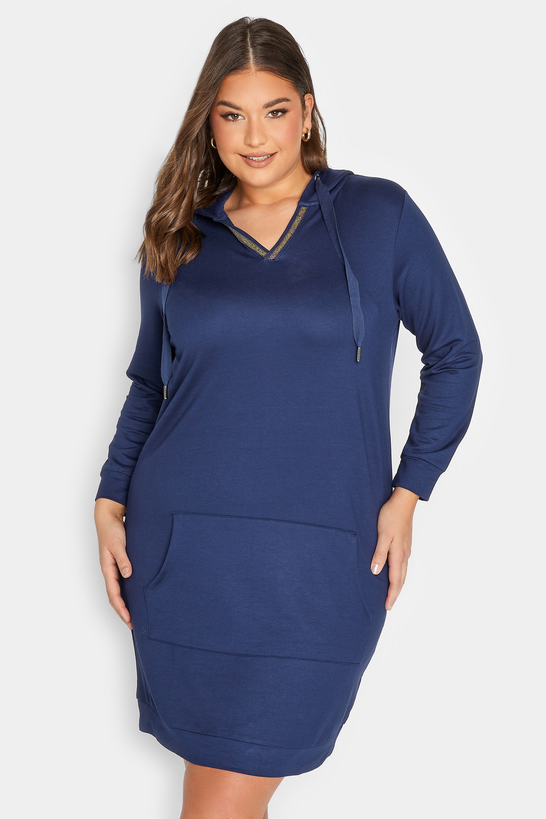 Curve Plus Size Navy Blue Hoodie Midi Dress | Yours Clothing 1
