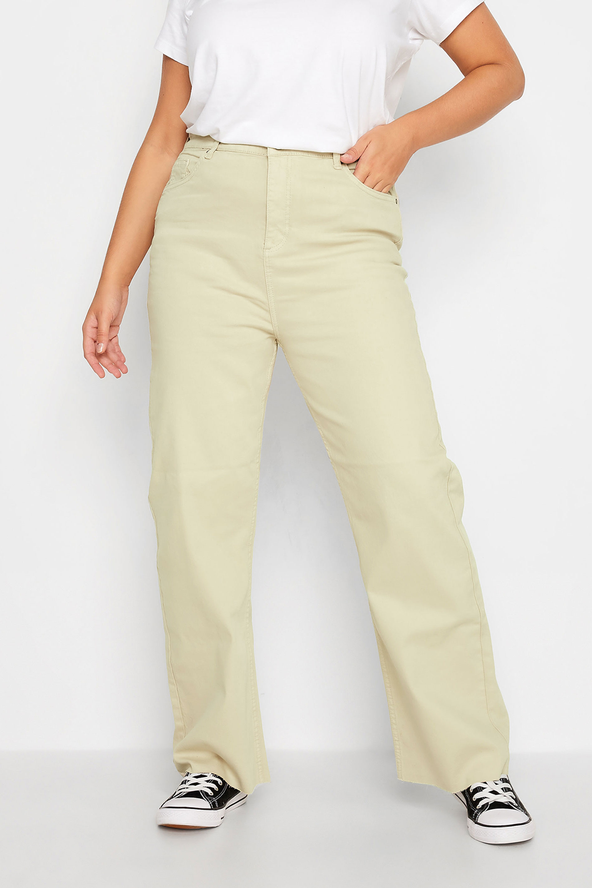 Plus Size Stone Brown Stretch Wide Leg Jeans | Yours Clothing  1