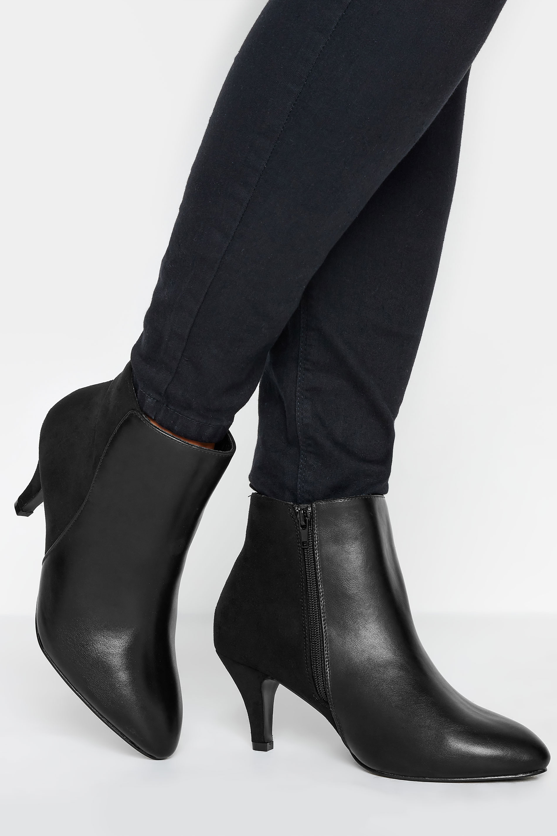 Black Faux Suede & Leather Contrast Shoe Boots In Wide E Fit | Yours Clothing 1