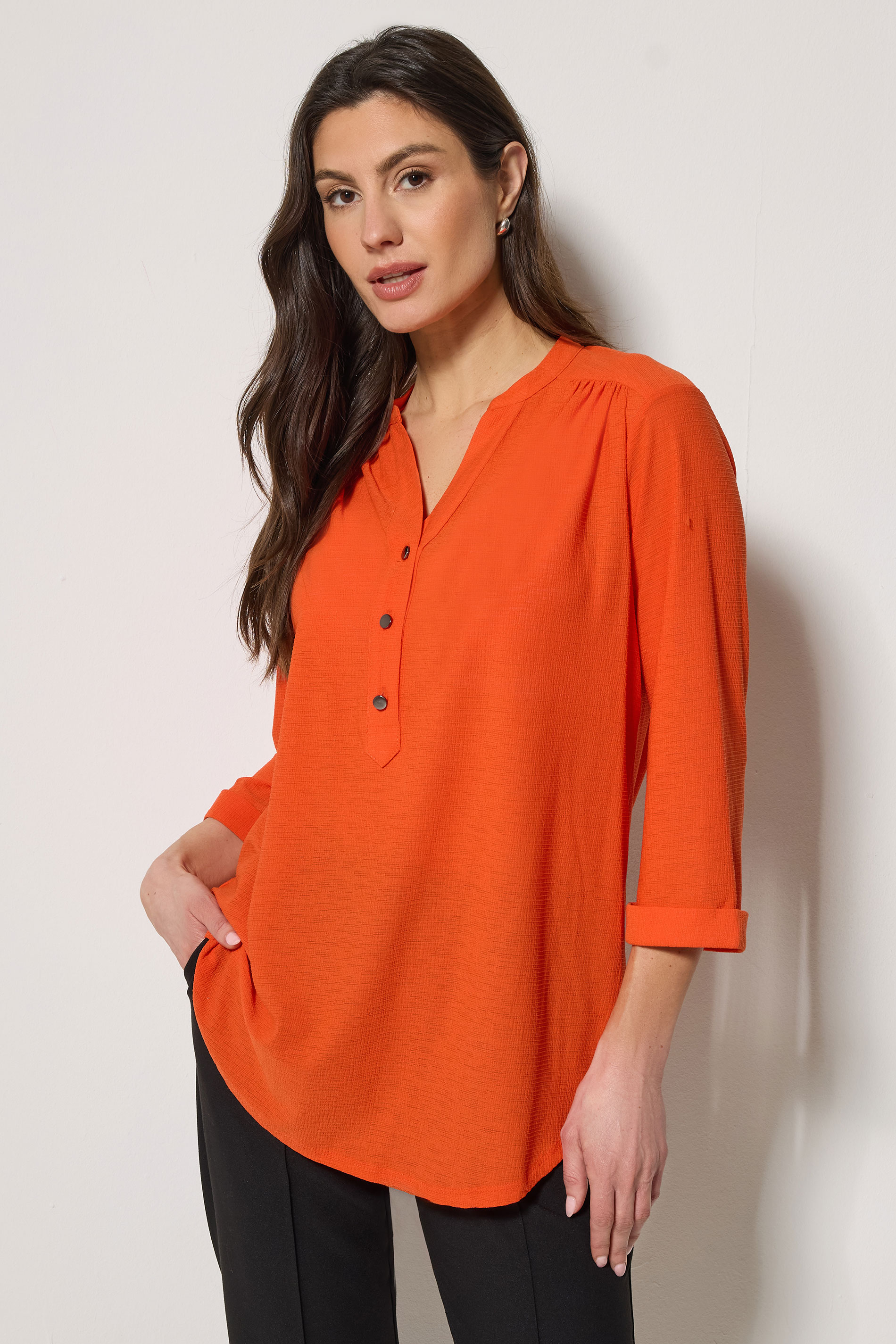 M&Co Orange Textured Half Placket Shirt | M&Co 3