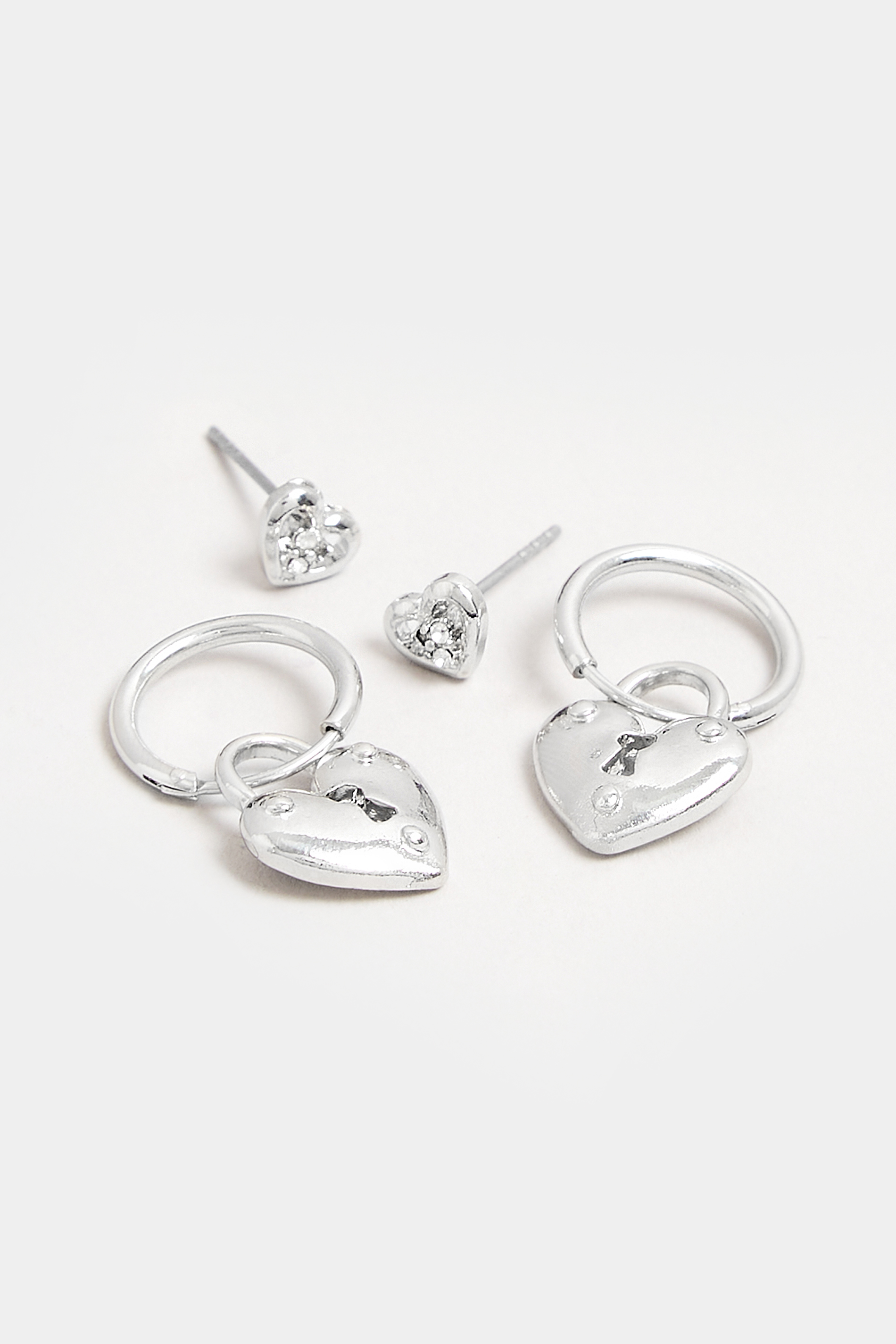 2 PACK Silver Small Heart Padlock Earrings | Yours Clothing  3