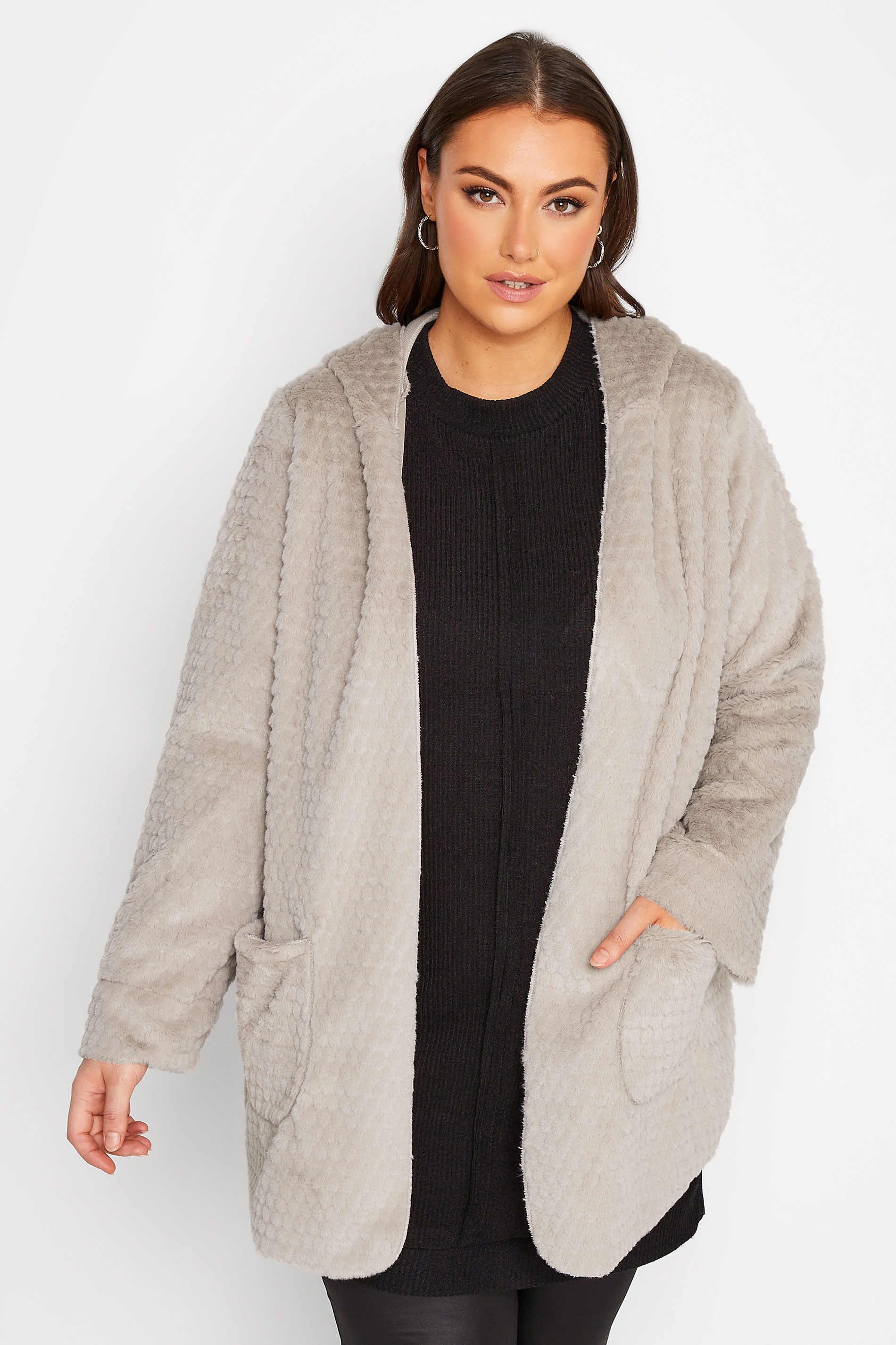 YOURS LUXURY Plus Size Beige Brown Faux Fur Hooded Jacket | Yours Clothing 1
