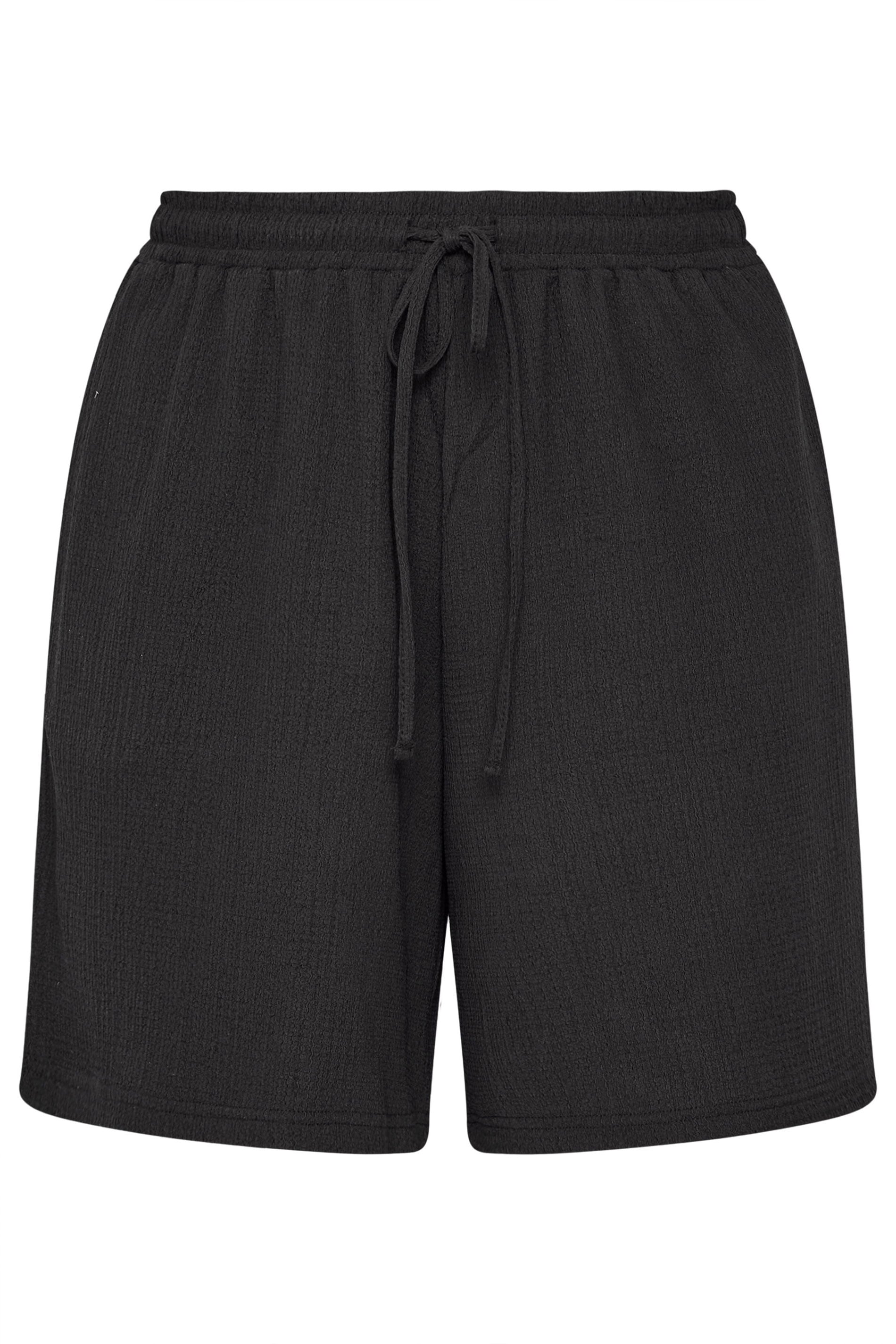 YOURS Plus Size Black Textured Shorts | Yours Clothing 5