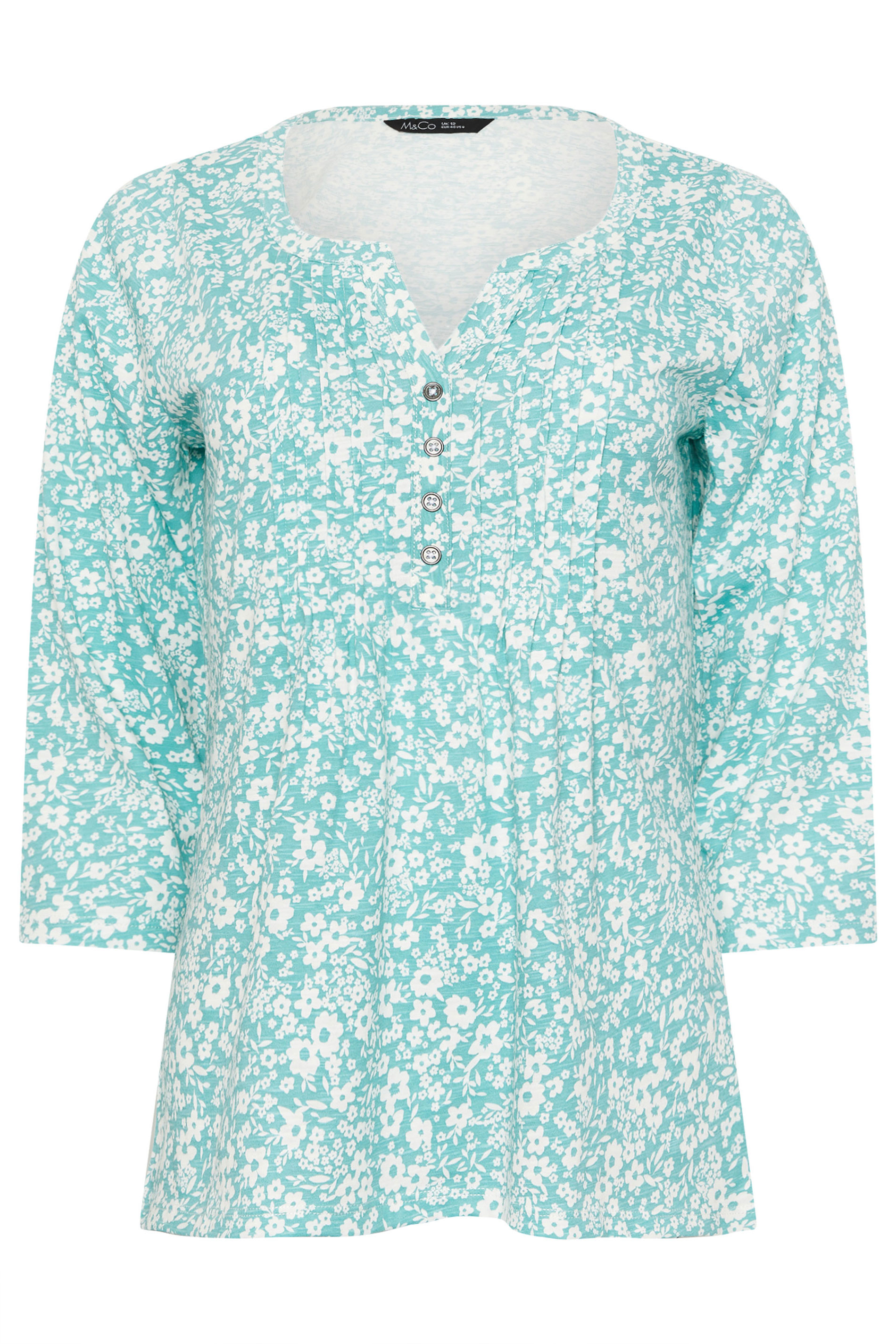 M&Co Green Floral Cotton Henley Top | M&Co 5