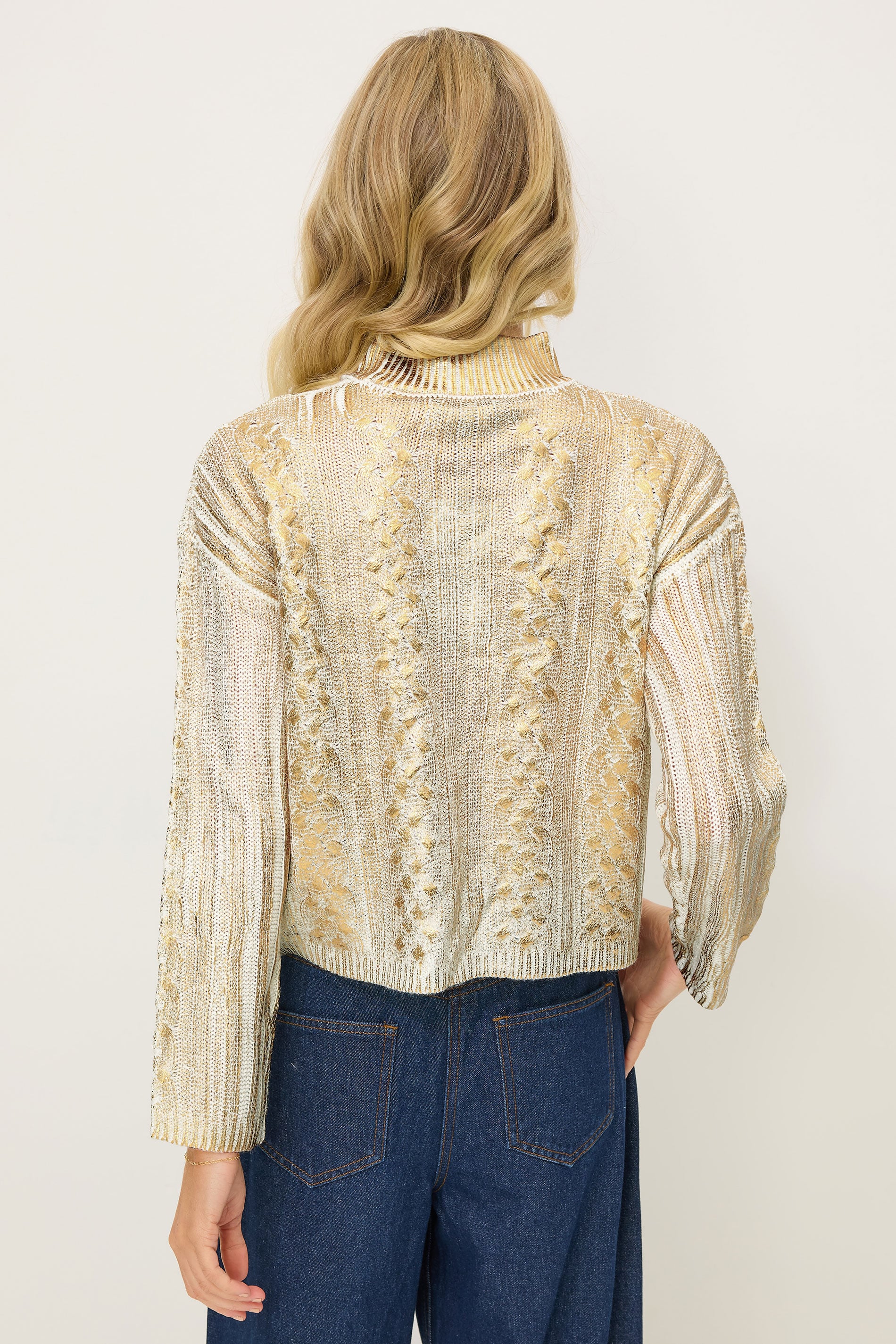 PixieGirl Petite Women's Gold Metallic Foil Cable Knit Jumper | PixieGirl 2