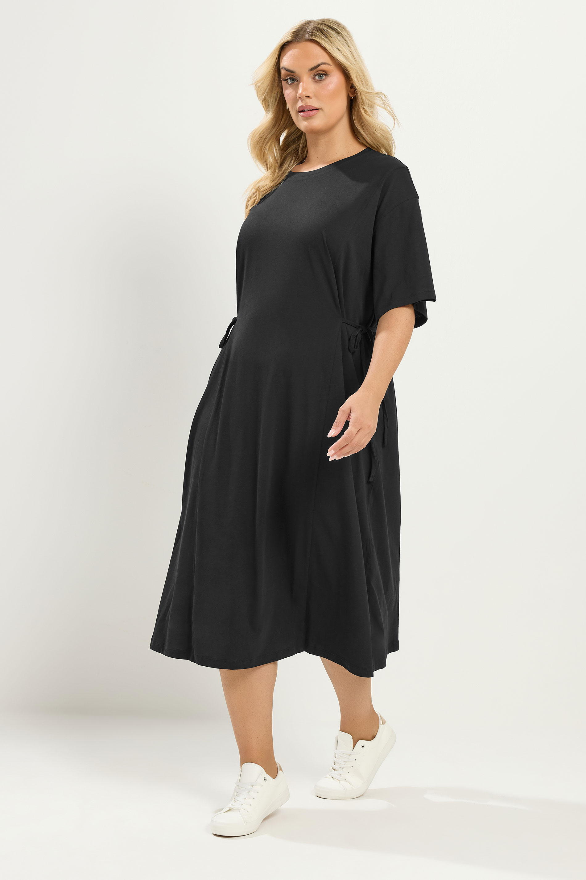 YOURS Plus Size Black Front Tie Midi Dress | Yours Clothing 1