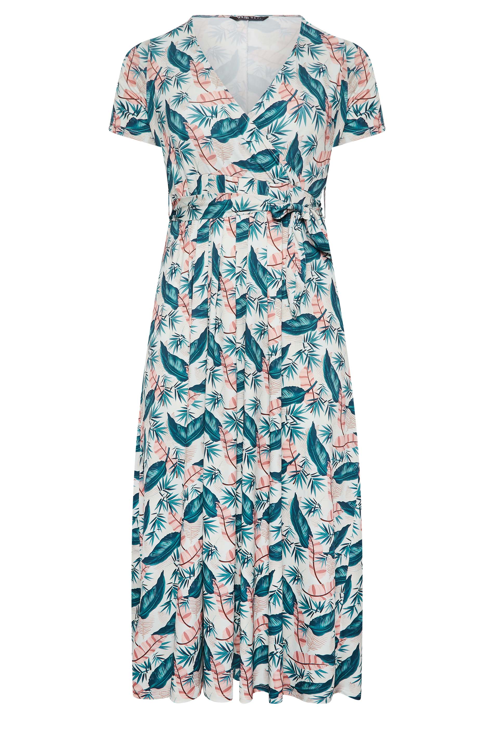 YOURS Curve Blue Leaf Print Maxi Wrap Dress | Yours Clothing