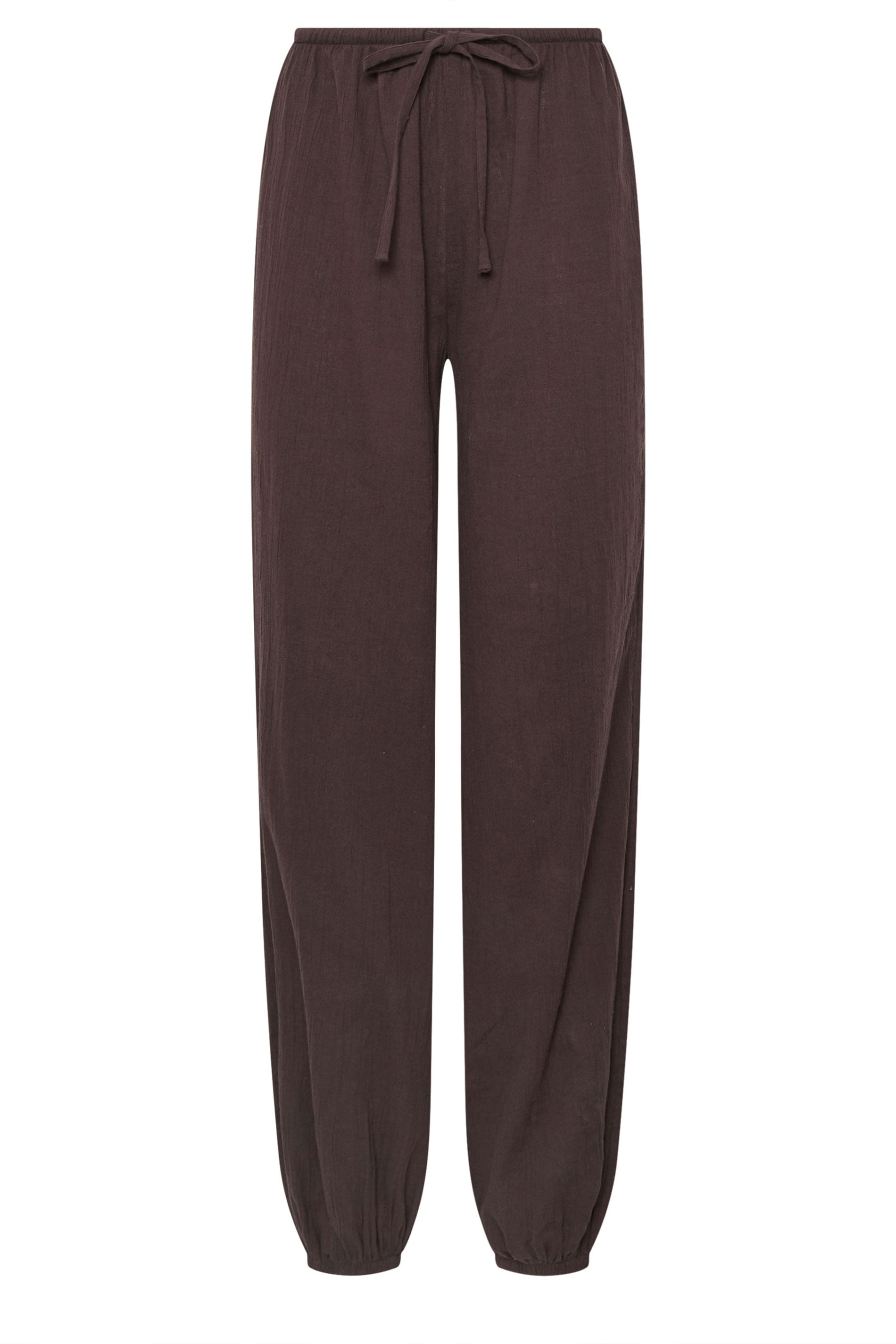 LTS Tall Women's Chocolate Brown Textured Cotton Balloon Trousers | Long Tall Sally 5