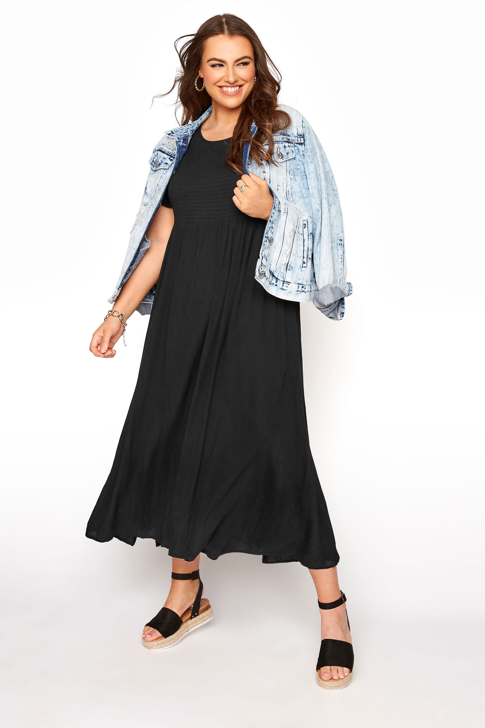 LIMITED COLLECTION Black Shirred Crinkle Maxi Dress | Yours Clothing