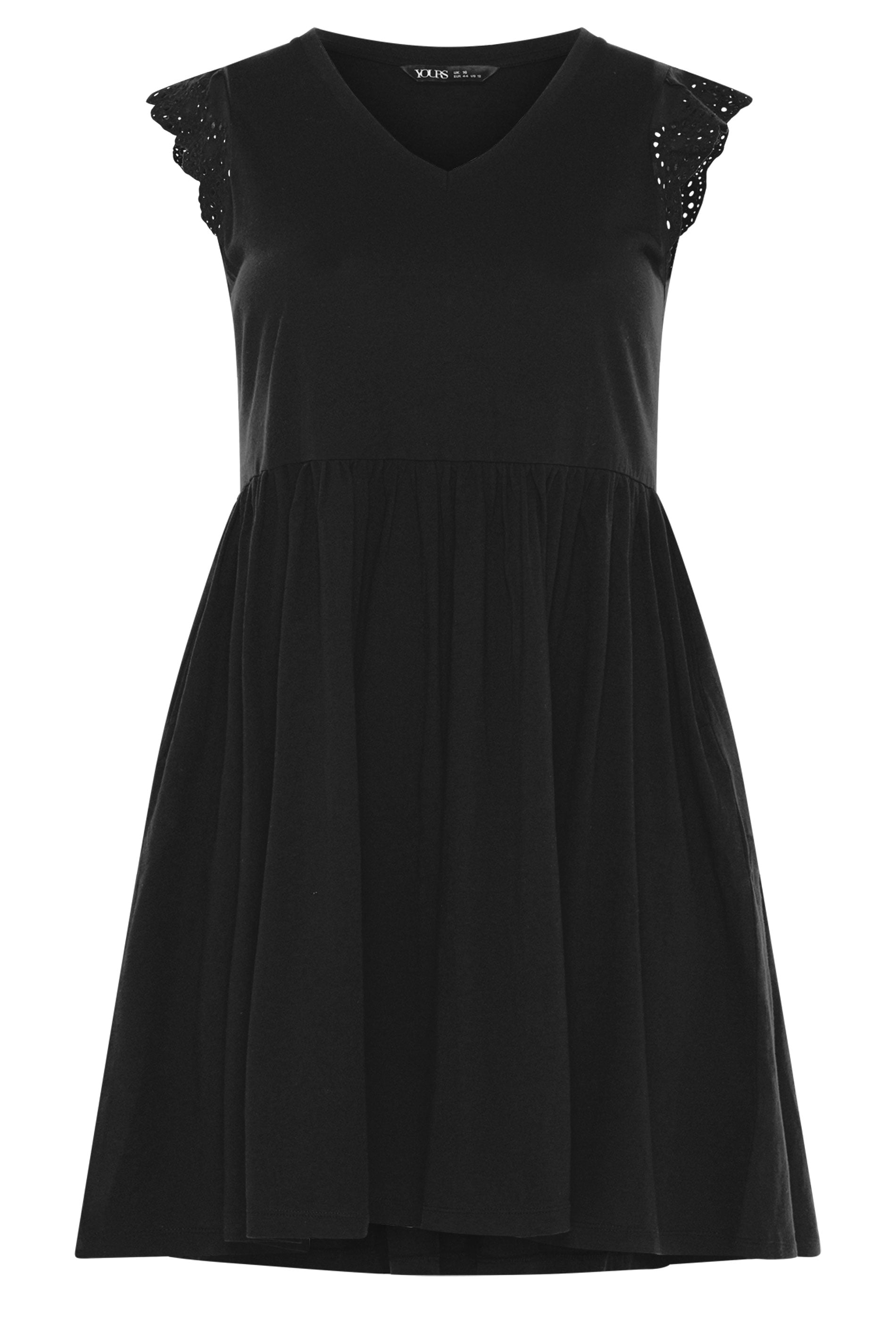 YOURS Plus Size Black Broderie Anglaise Peplum Dress | Yours Clothing 5