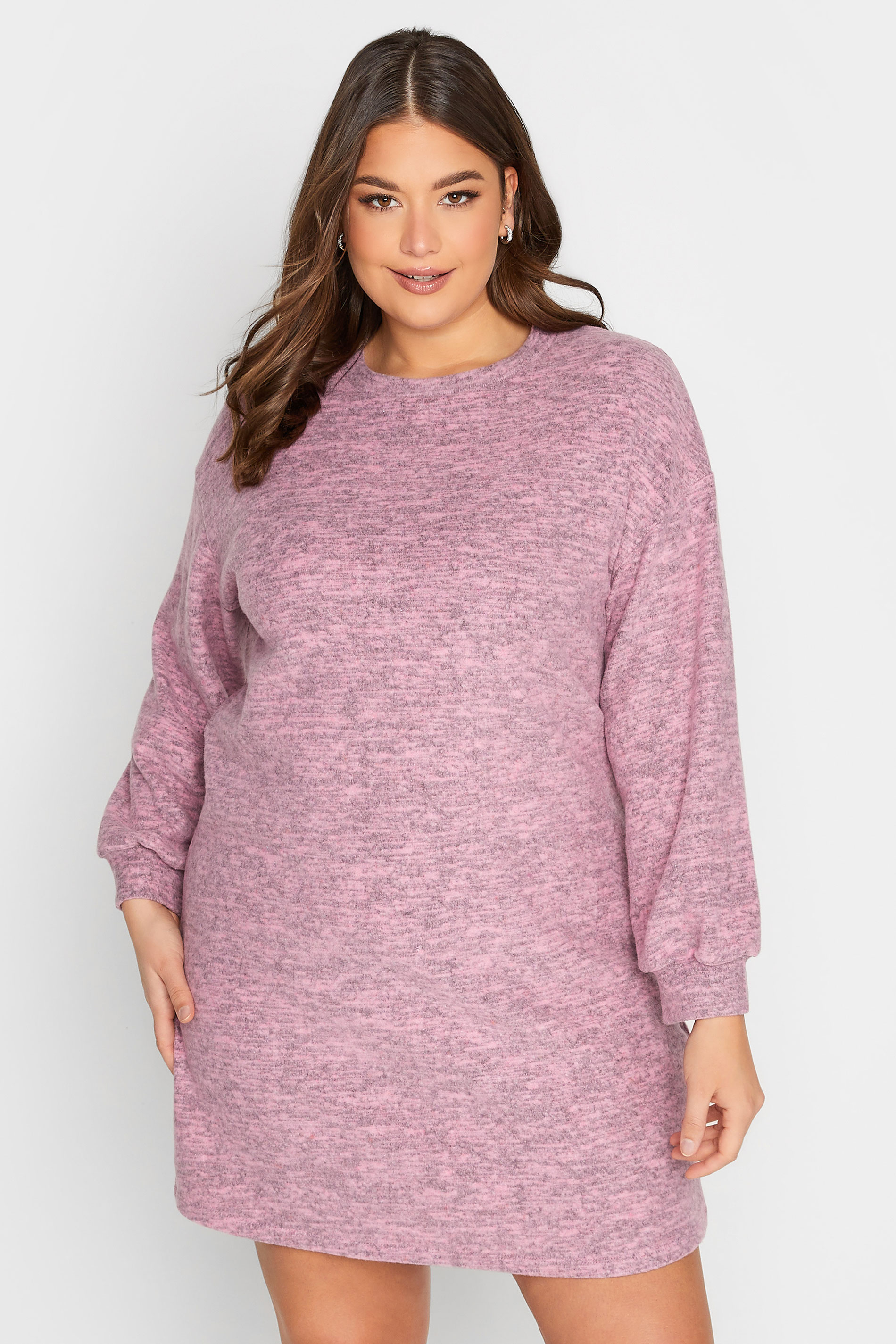 Plus Size YOURS Curve Pink Marl Soft Touch Midi Dress | Yours Clothing  1