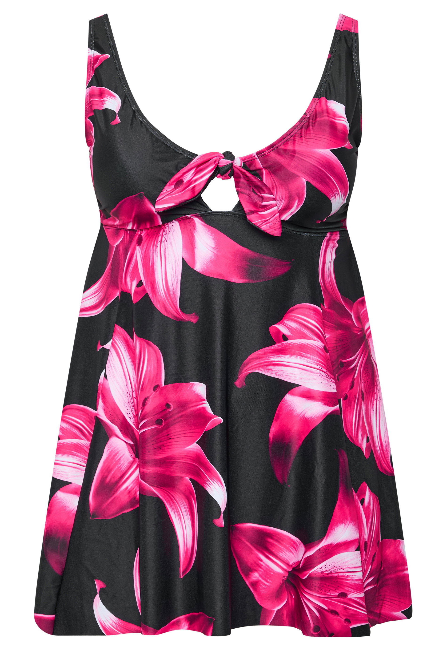 YOURS Plus Size Black Floral Knot Front Tankini Top | Yours Clothing 5