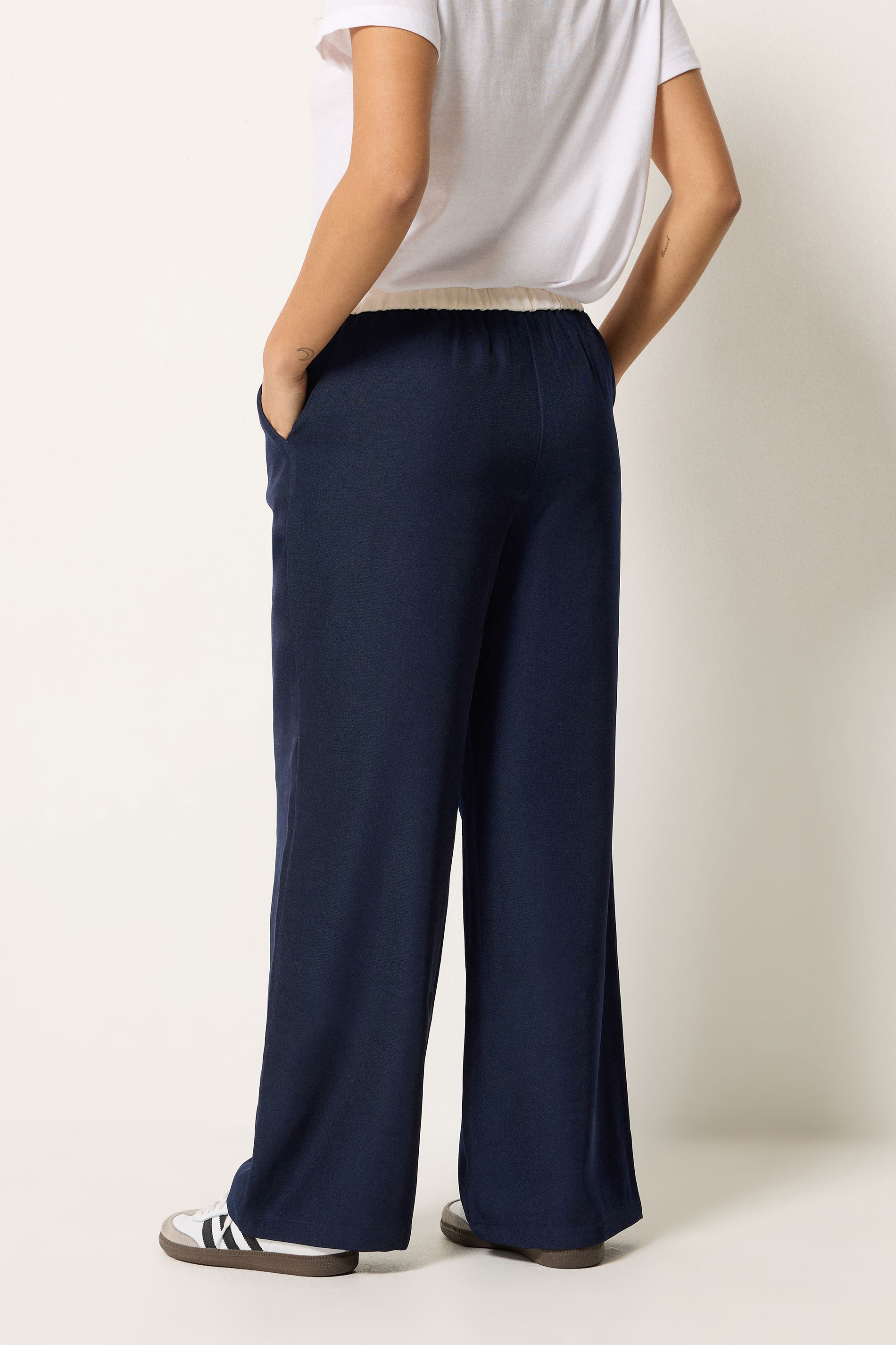 PixieGirl Petite Blue Button Detail Wide Leg Trousers | PixieGirl  4
