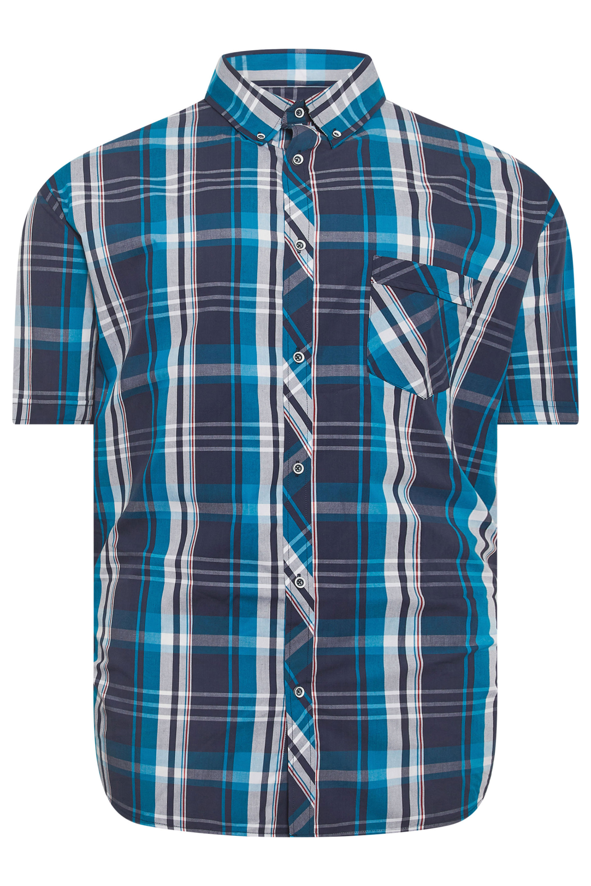 KAM Big & Tall Navy Blue Check Short Sleeve Shirt 2