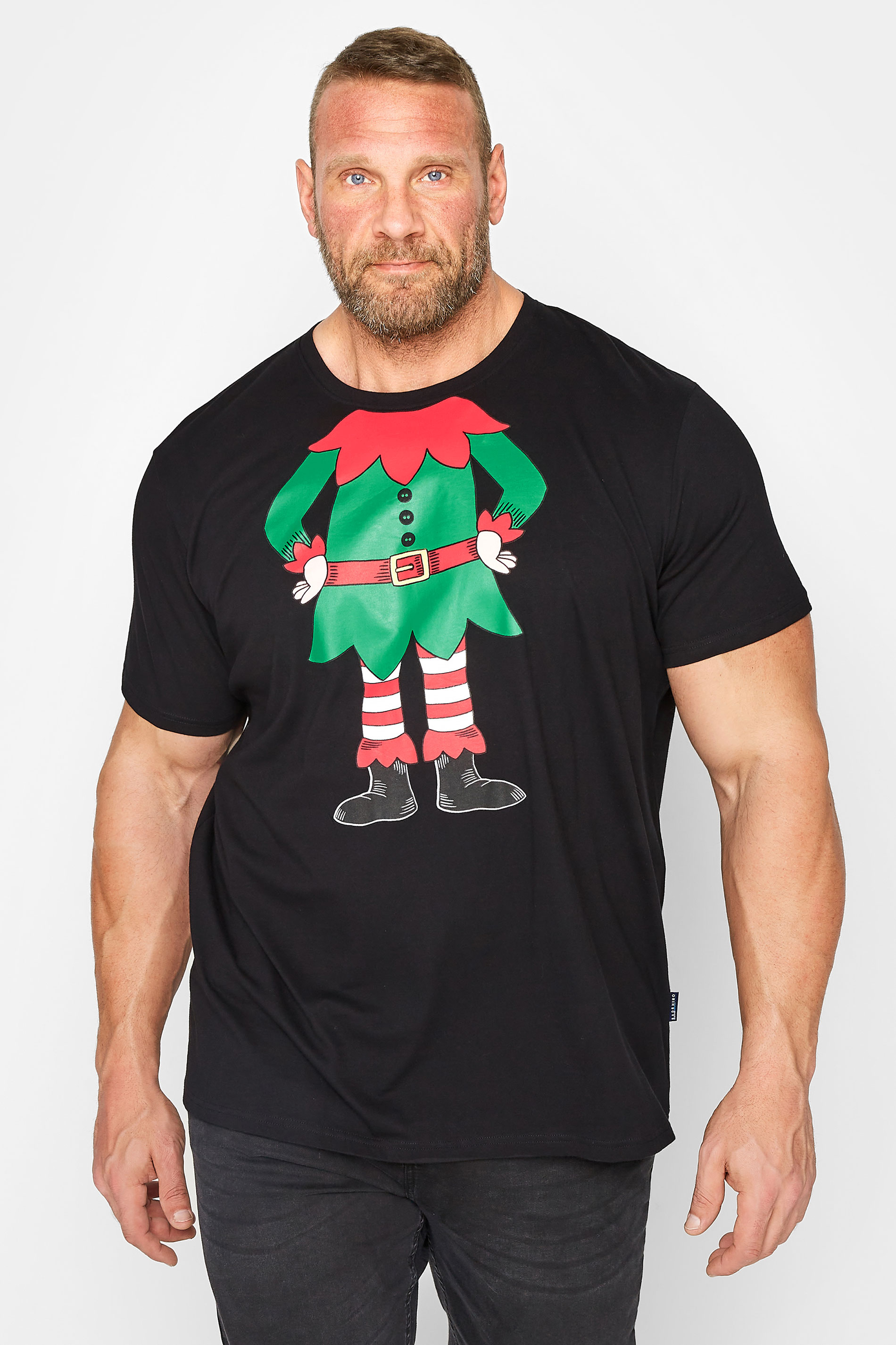 BadRhino Big & Tall Black Elf Print Christmas T-Shirt | BadRhino 1