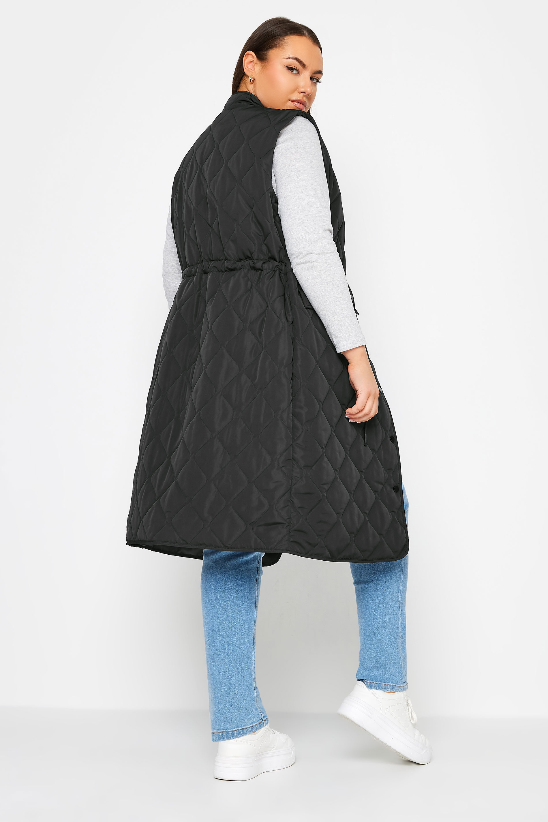 YOURS Plus Size Black Lightweight Quilted Midi Gilet | Yours Clothing 3